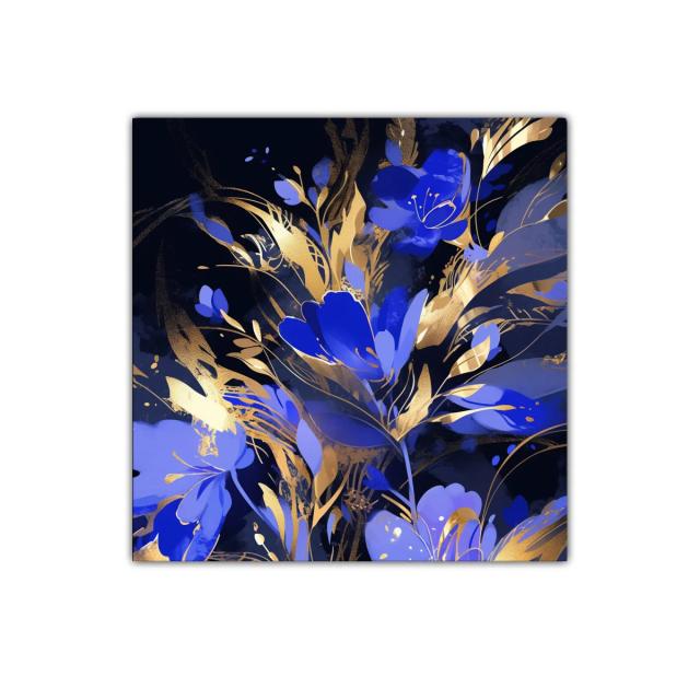 Elegancia floral en tonos azules y dorados vibrantes