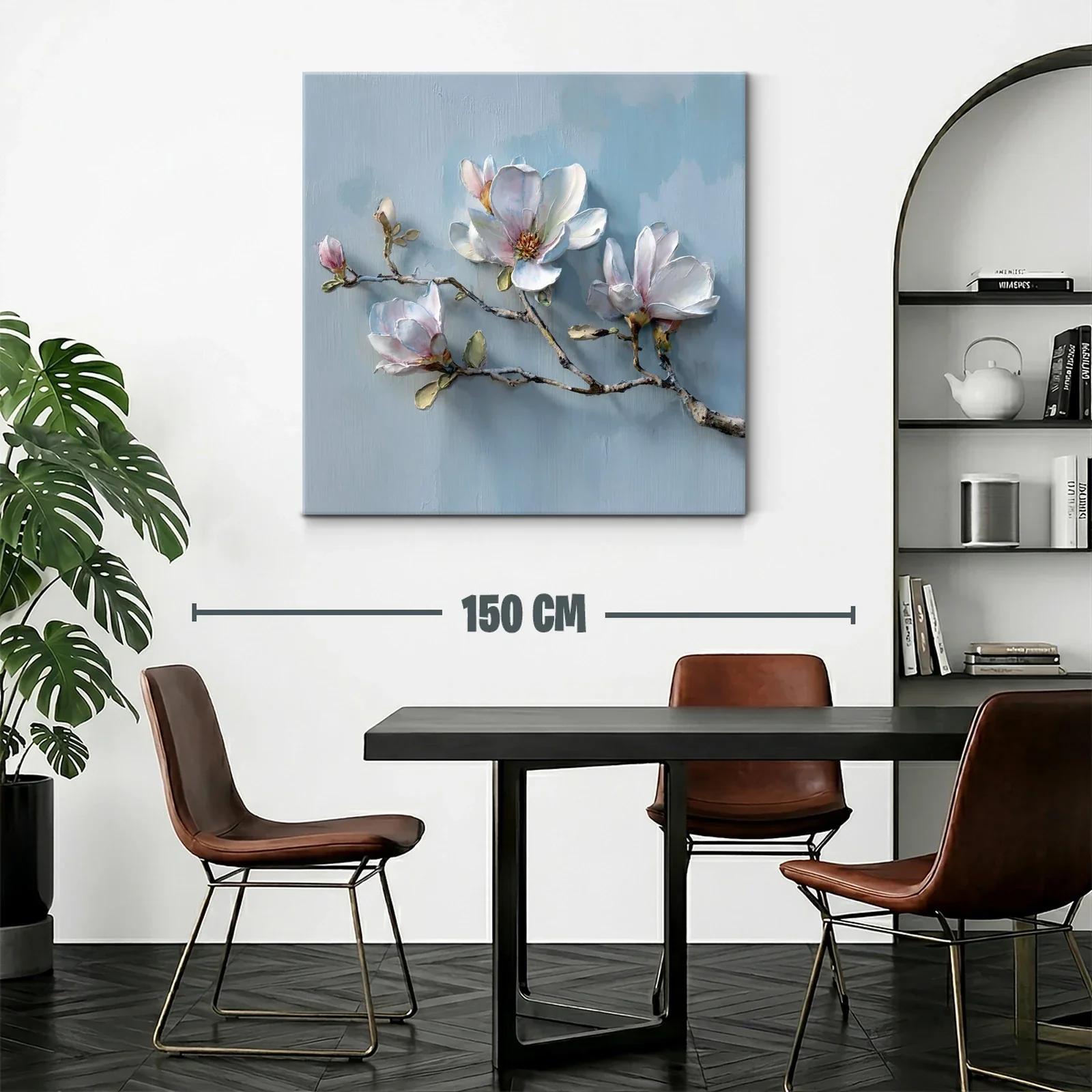 Cuadro con delicadas flores blancas sobre fondo azul claro — miniatura 2