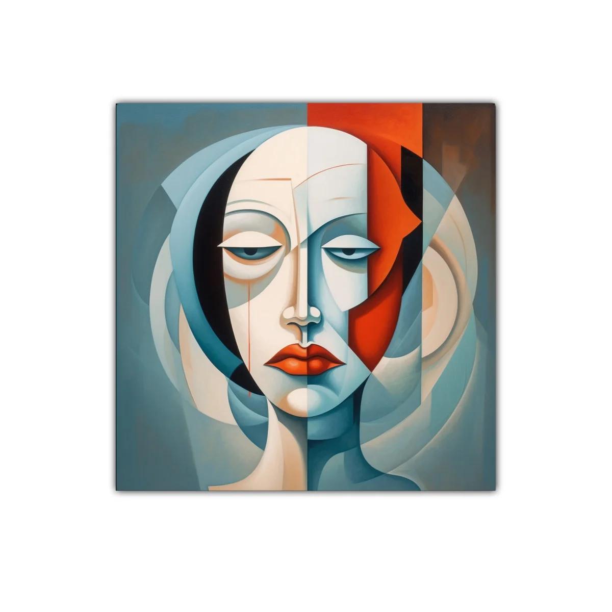 Retrato abstracto con contraste vibrante y expresión melancólica