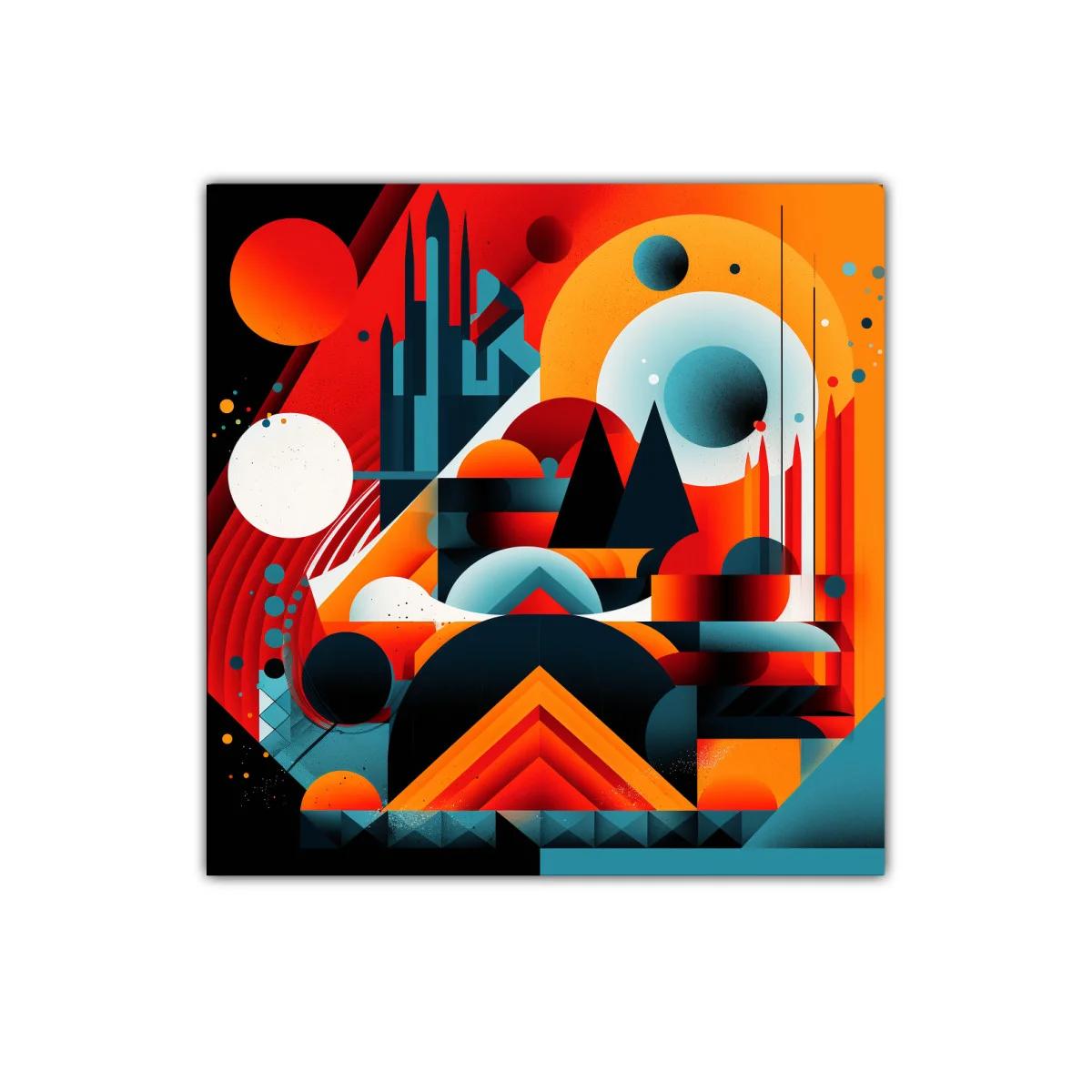 Composición geométrica vibrante con figuras abstractas y contrastes intensos