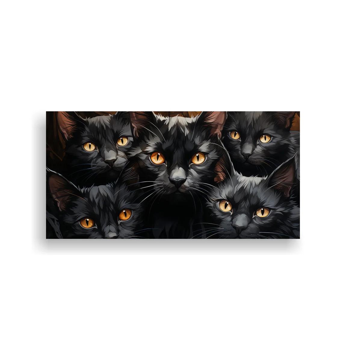 Cuadro grupo de gatos negros con rostros superpuestos