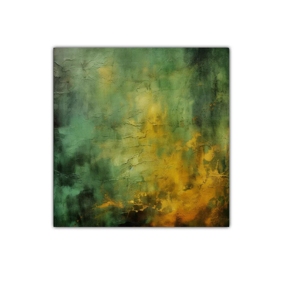 Cuadro abstracto con texturas en tonos verdes y dorados