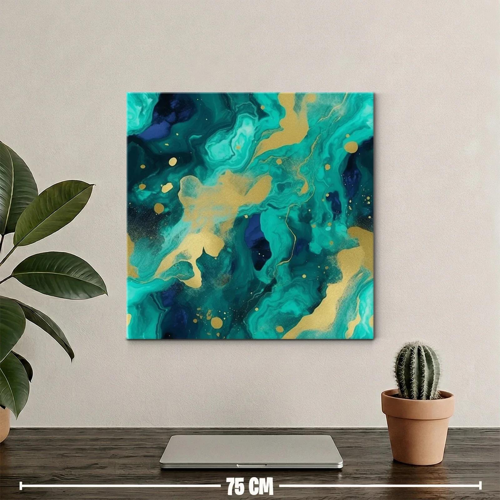 Cuadro abstracto en tonos turquesa y dorado elegante — miniatura 2