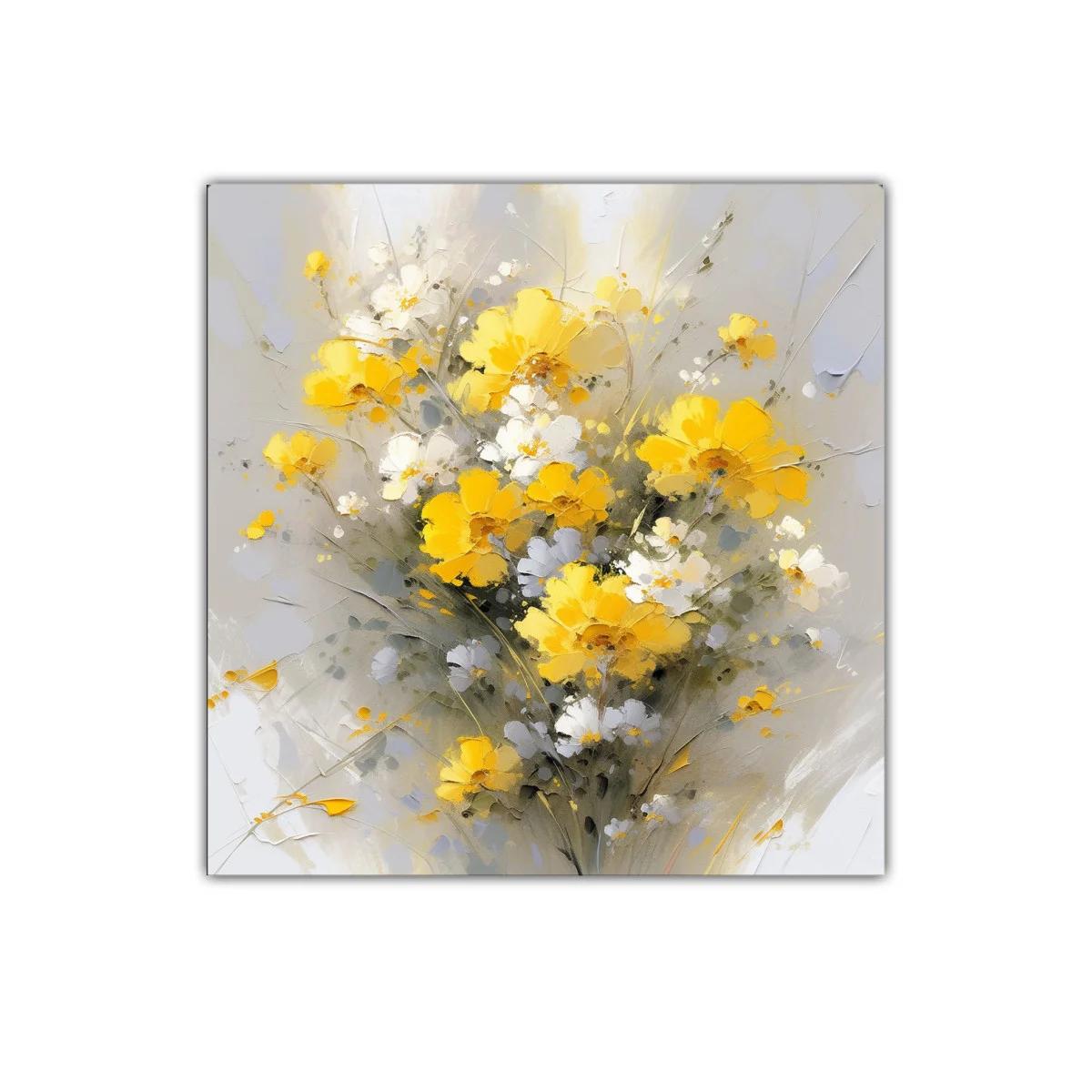 Cuadro decorativo con ramo de flores amarillas y blancas