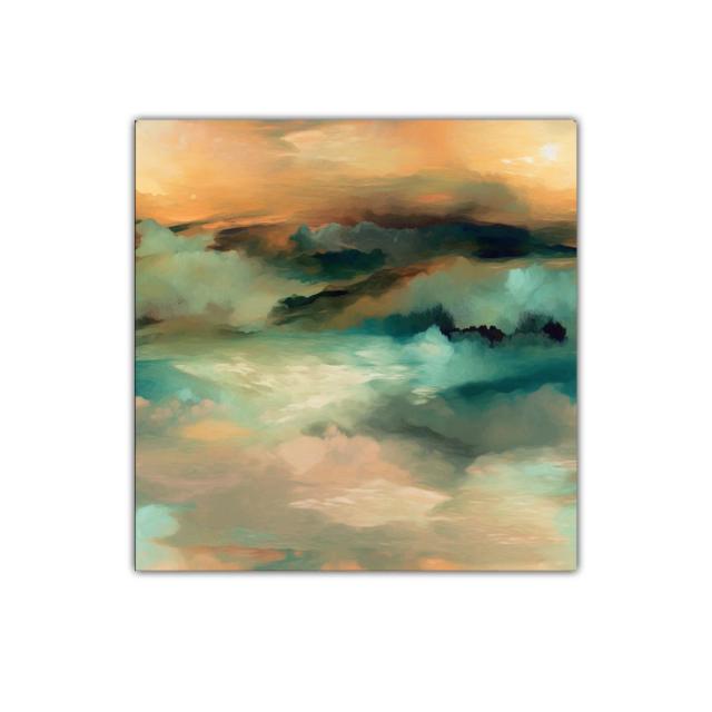 Cuadro decorativo de paisaje abstracto en tonos cálidos y fríos