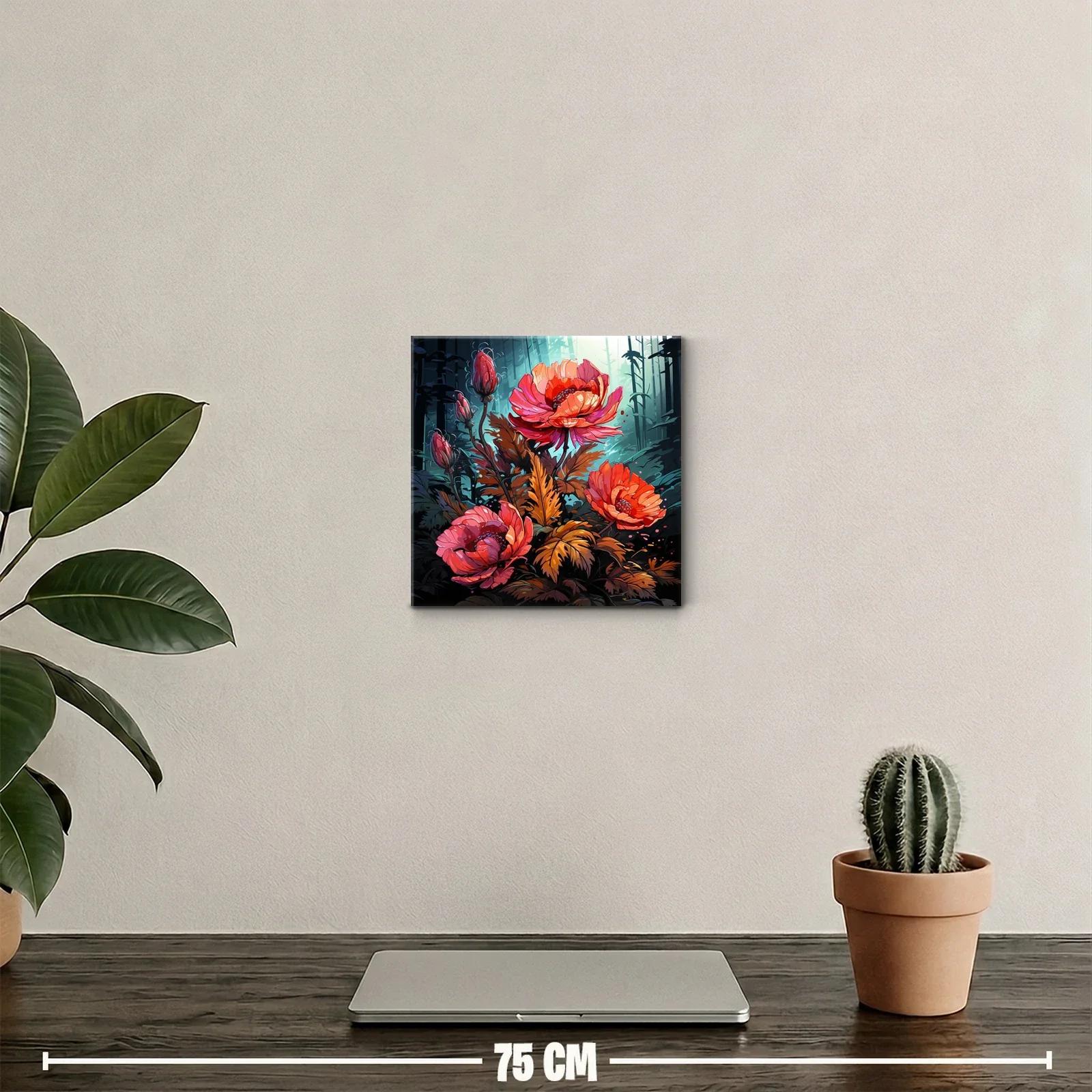 Flores vibrantes en contraste con bosque nocturno — miniatura 2