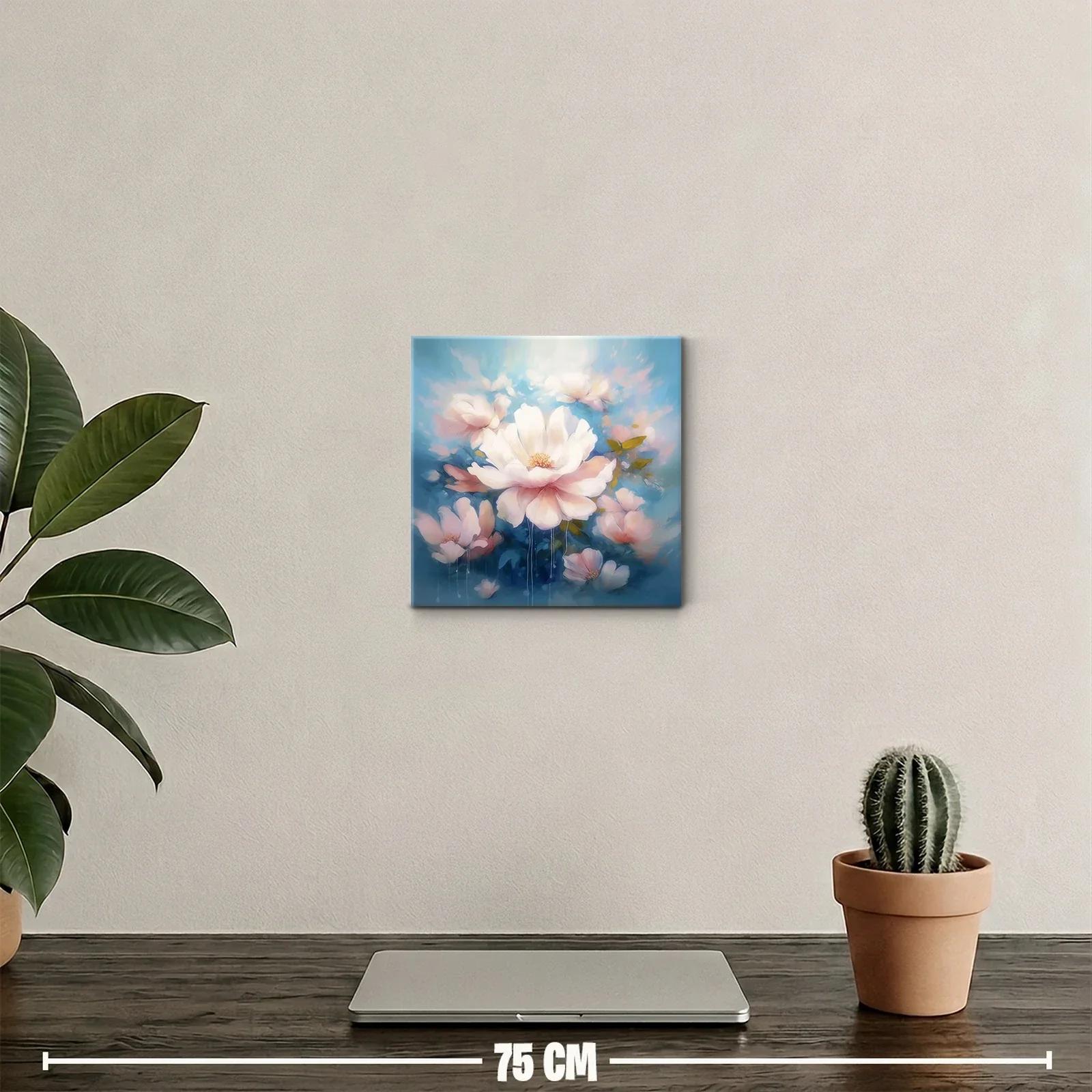 Cuadro decorativo flores blancas con fondo azul y rosa — miniatura 2