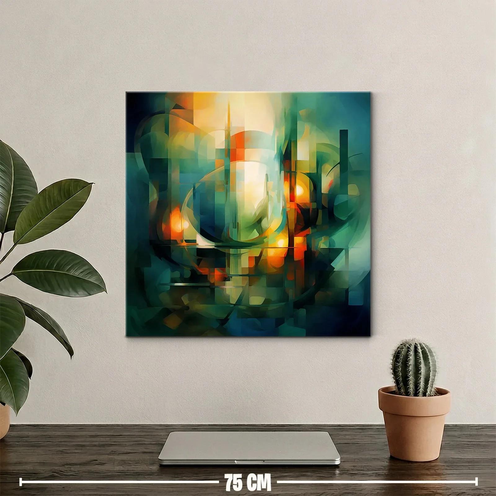 Composición abstracta con tonos cálidos y verdes vibrantes — miniatura 2