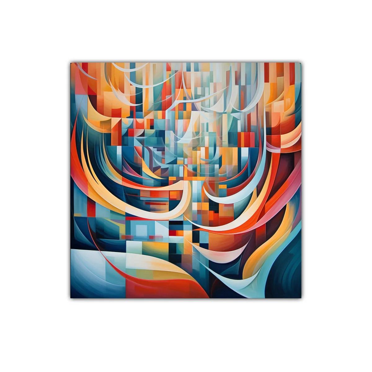 Cuadro abstracto con formas dinámicas y colores vibrantes