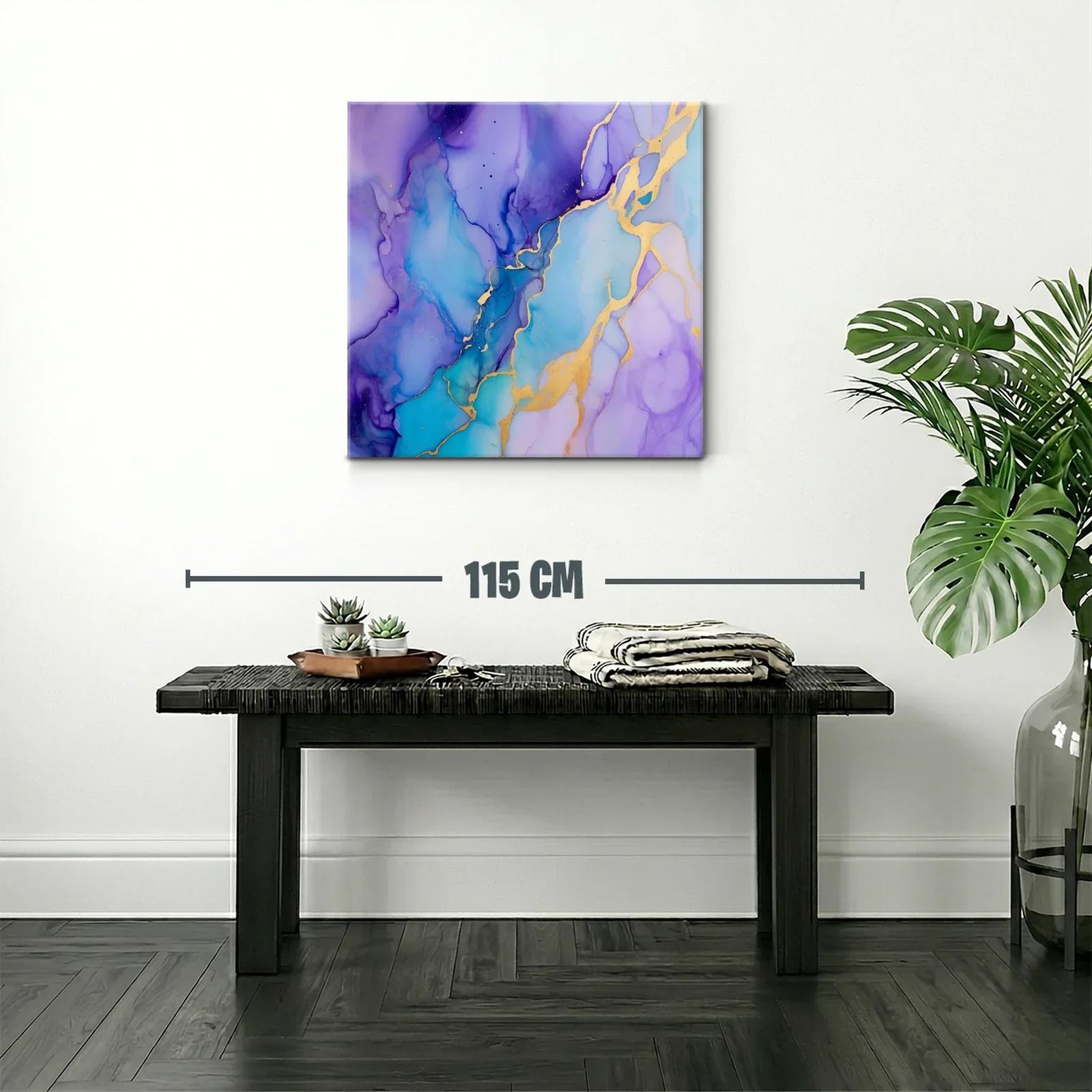 Cuadro abstracto con tonos azules y violetas y toques dorados — miniatura 2