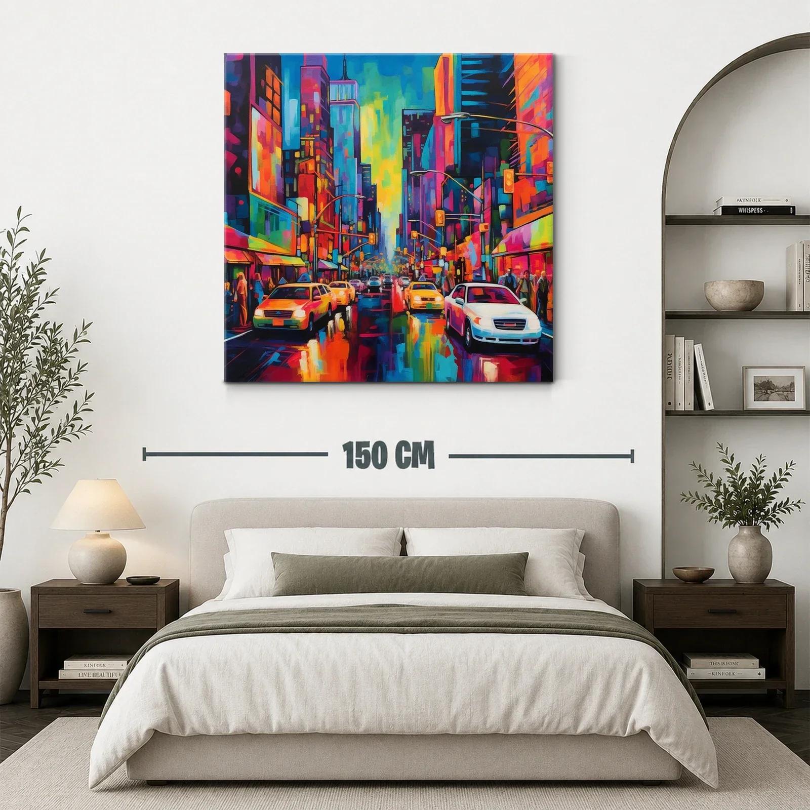 Ciudad vibrante al atardecer con luces luminosas y coches — miniatura 3