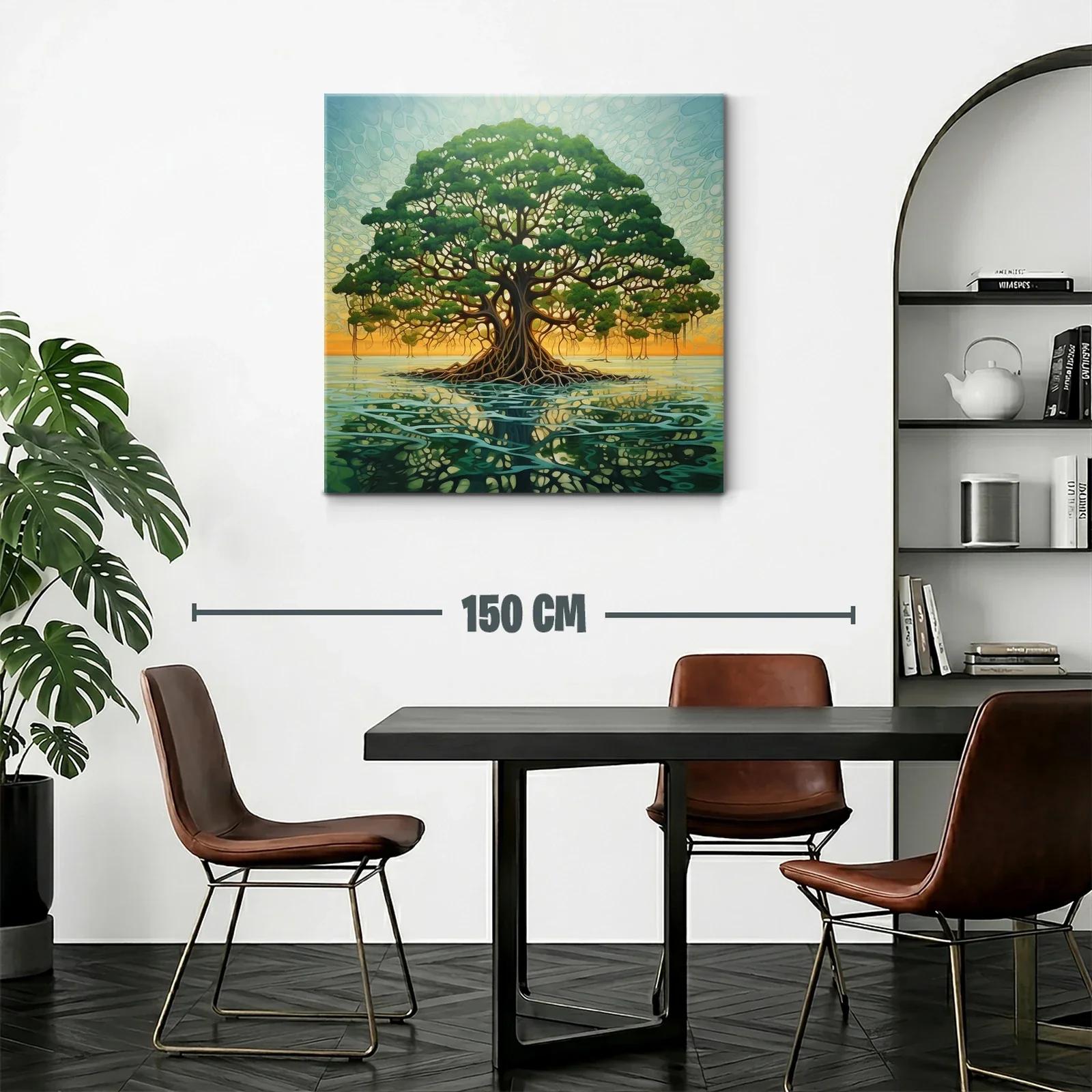 Esplendoroso árbol sobre aguas en luz cálida del atardecer — miniatura 2