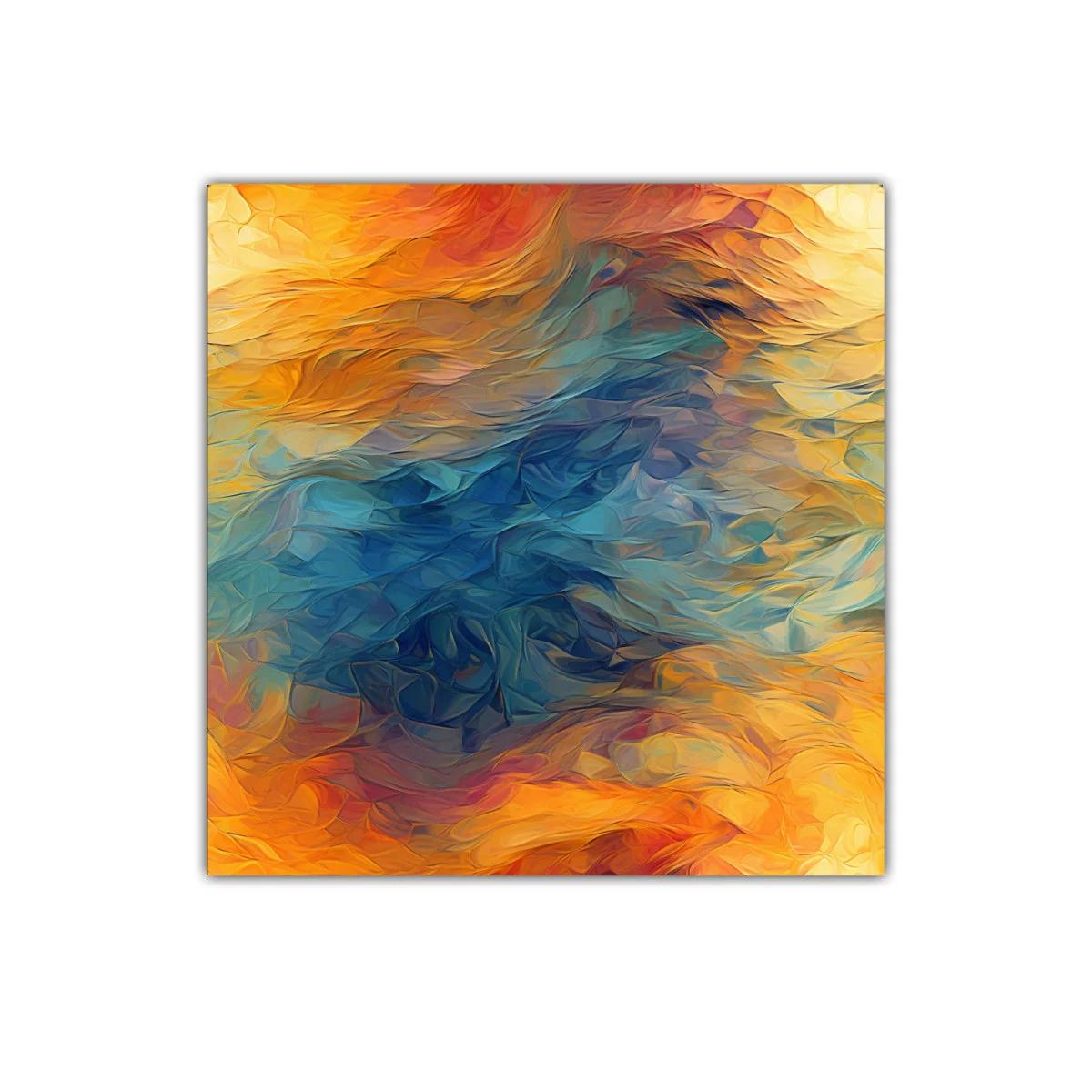 Composición abstracta con tonos cálidos y fríos vibrantes