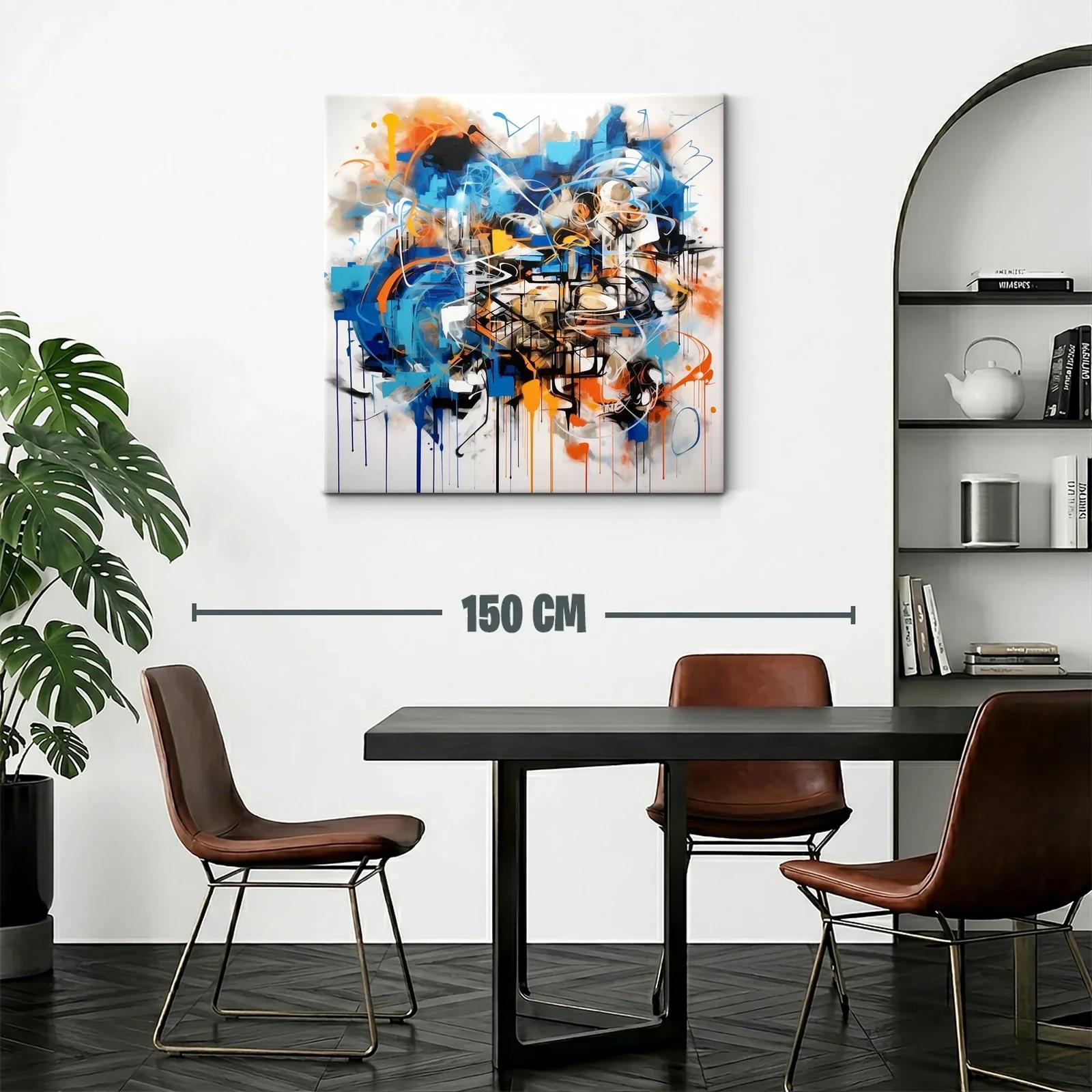 Cuadro Abstracto con Dinámicos Trazos en Azul y Naranja — miniatura 2