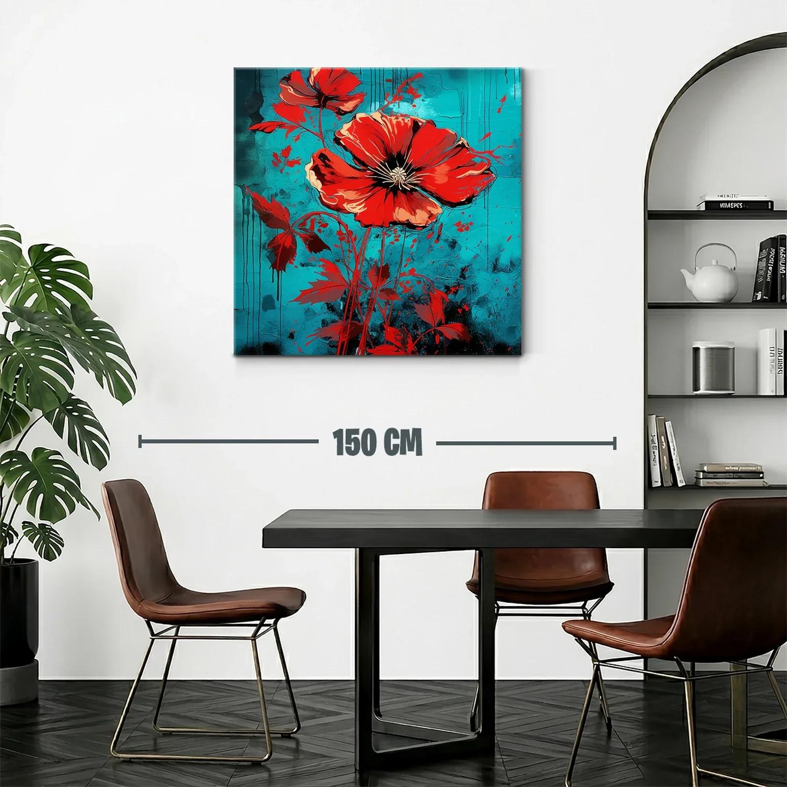 Llamativo cuadro floral con amapolas rojas y fondo azul — miniatura 2
