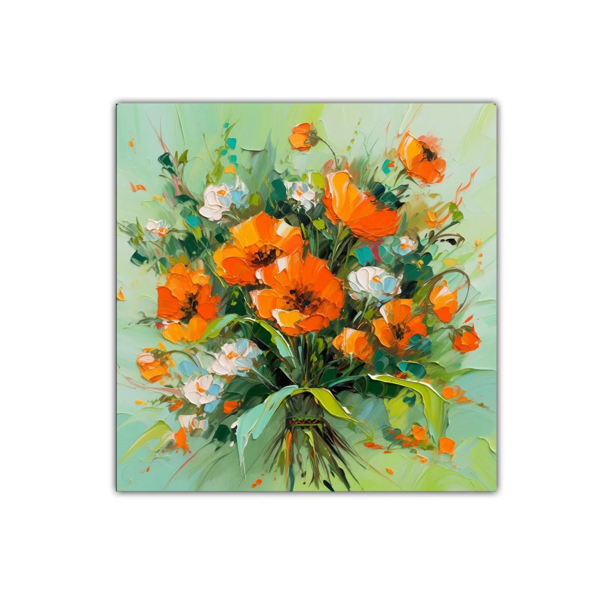 Cuadro decorativo con ramo vibrante de flores naranjas y blancas — imagen principal