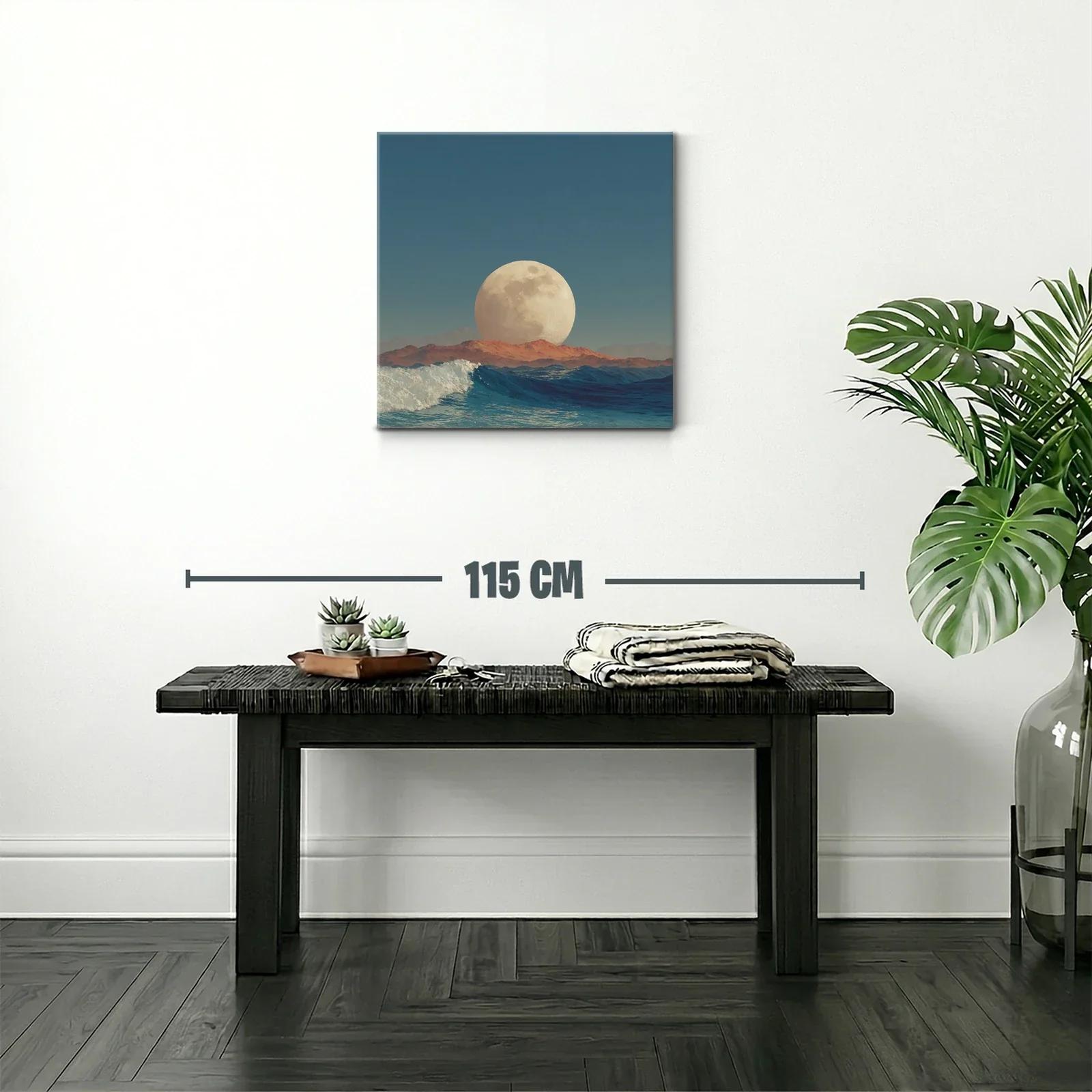 Cuadro con luna gigante sobre horizonte marino al atardecer — miniatura 2