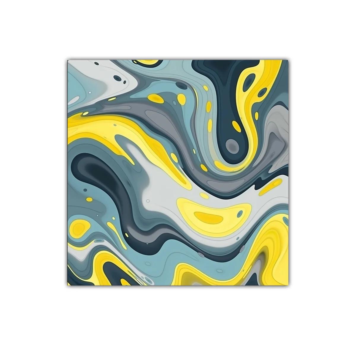 Cuadro moderno con formas fluidas en tonos amarillos y grises — imagen principal