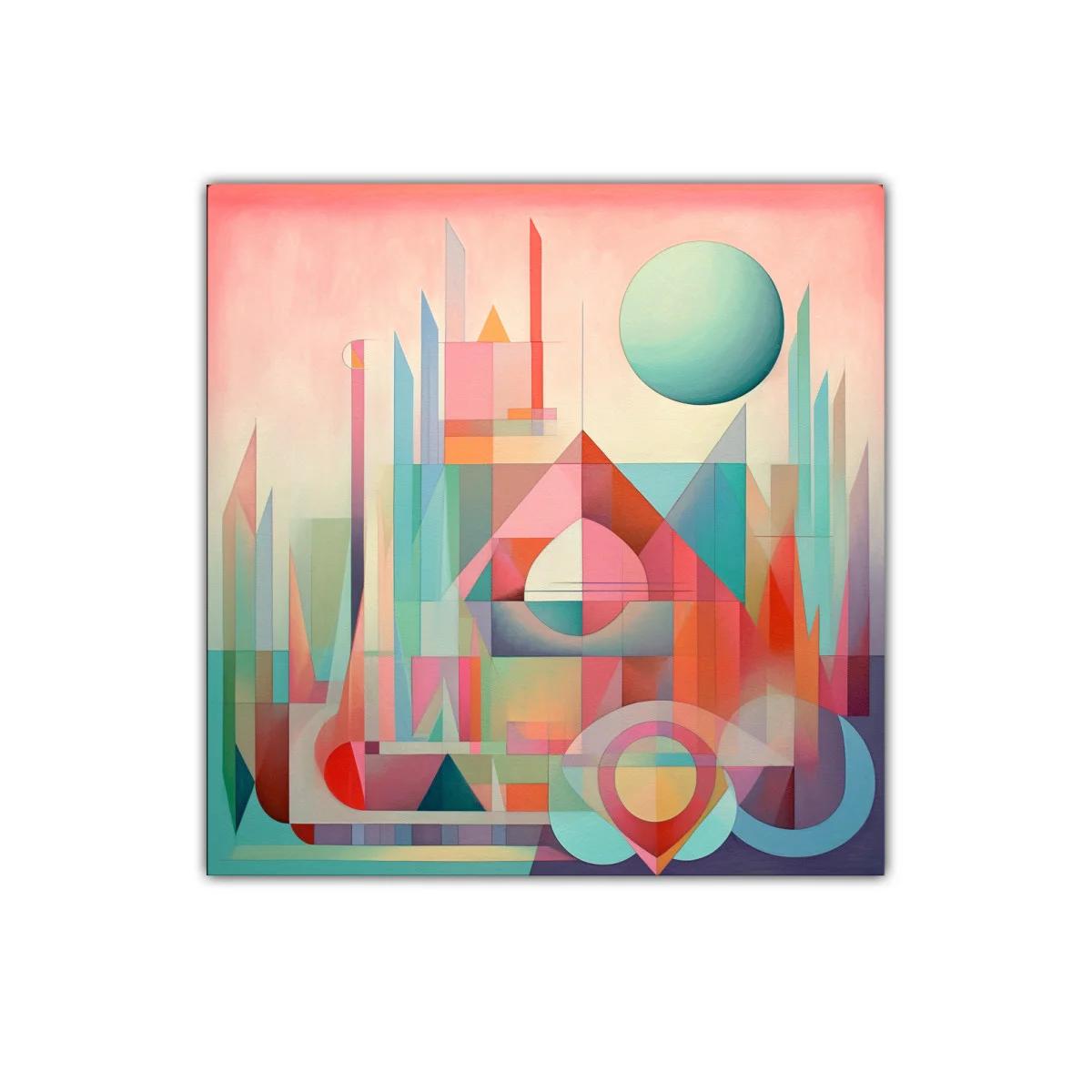 Composición abstracta con formas geométricas y tonos pastel