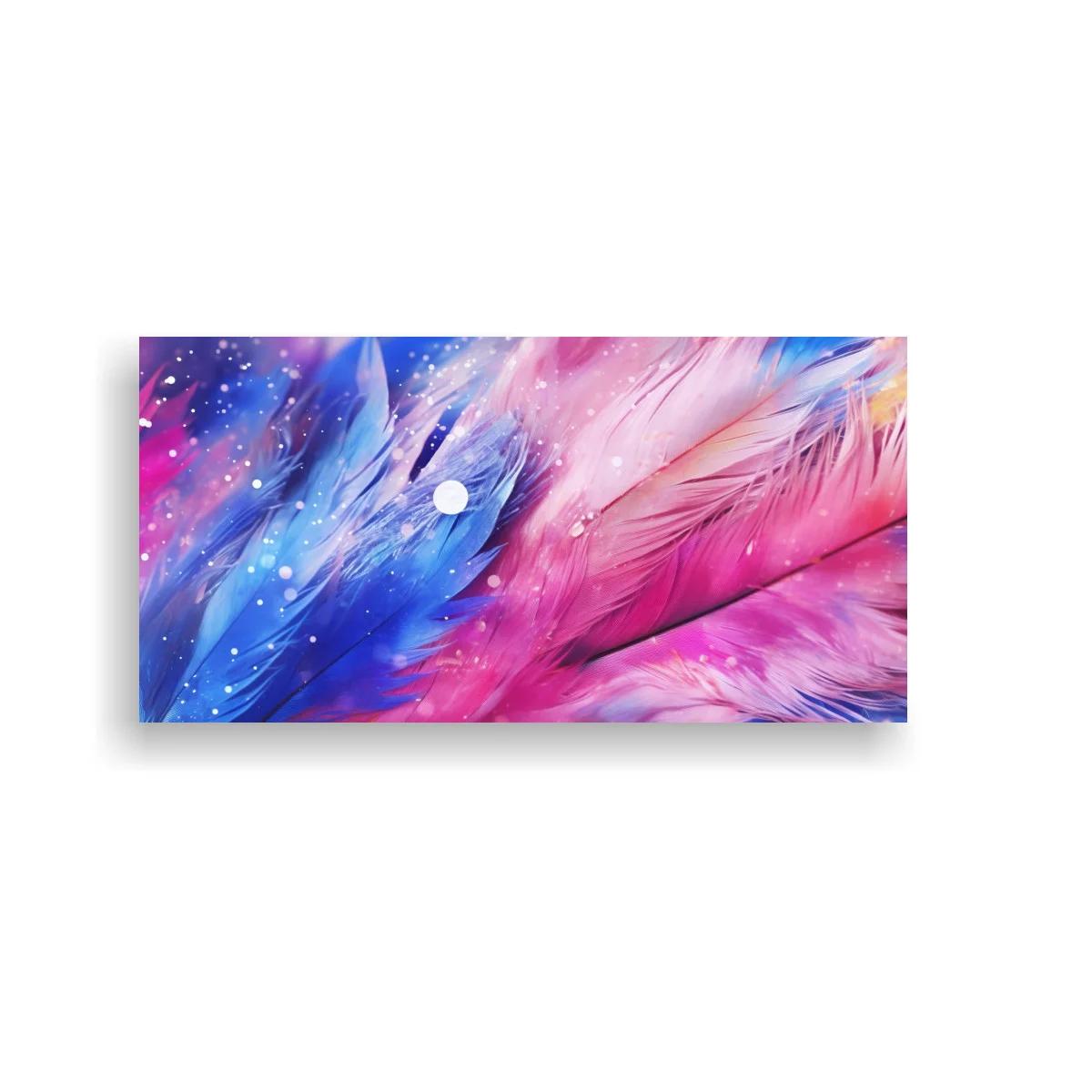 Cuadro plumas fucsia y violeta con pinceladas fluidas