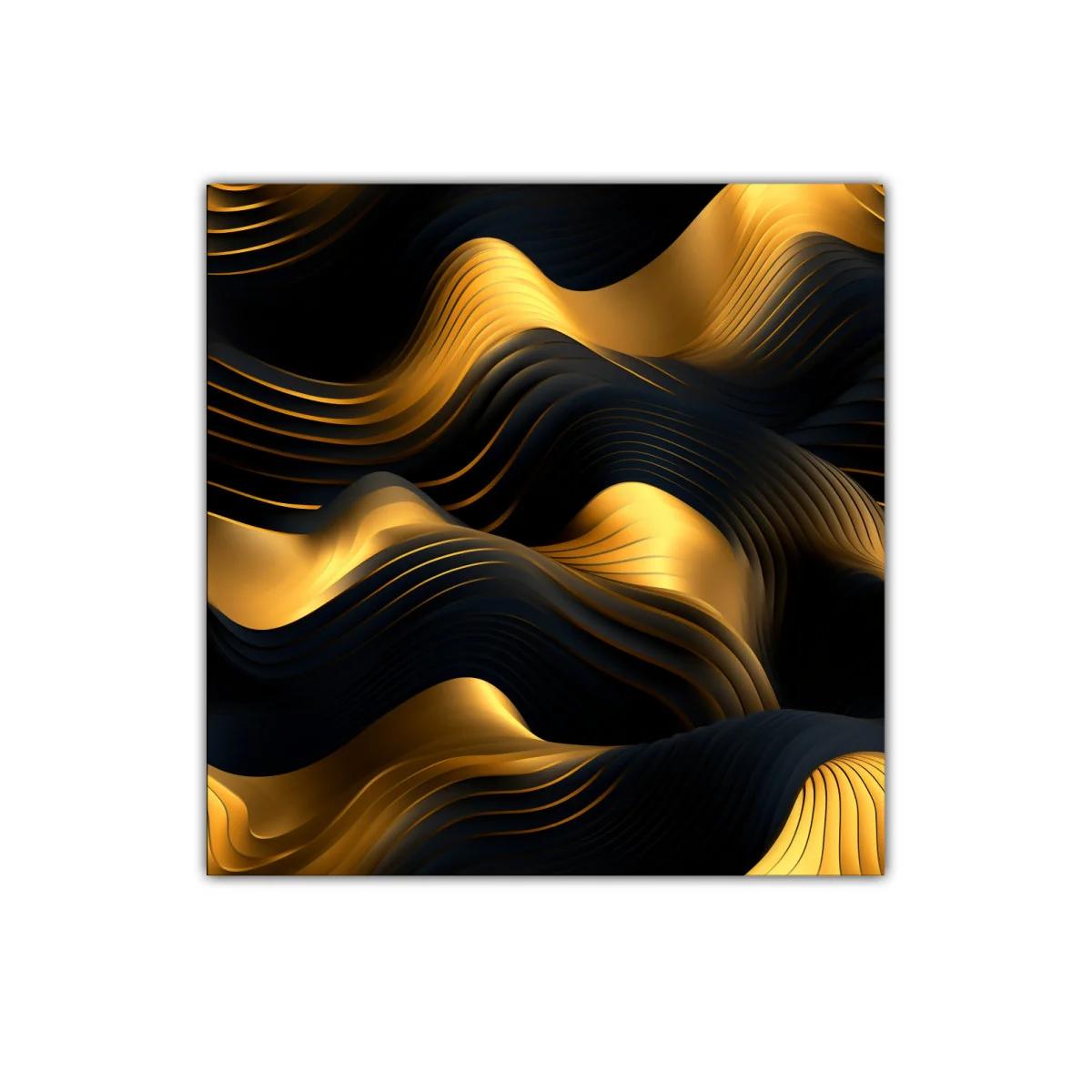 Composición abstracta en tonos dorados y negros con texturas onduladas
