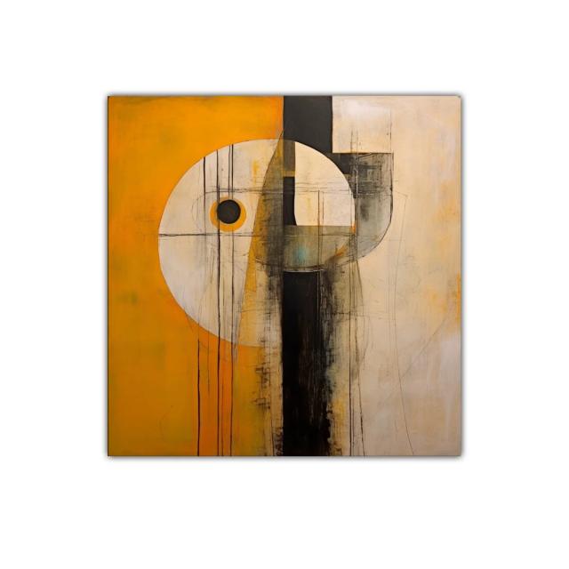 Cuadro abstracto con formas circulares y tonos cálidos