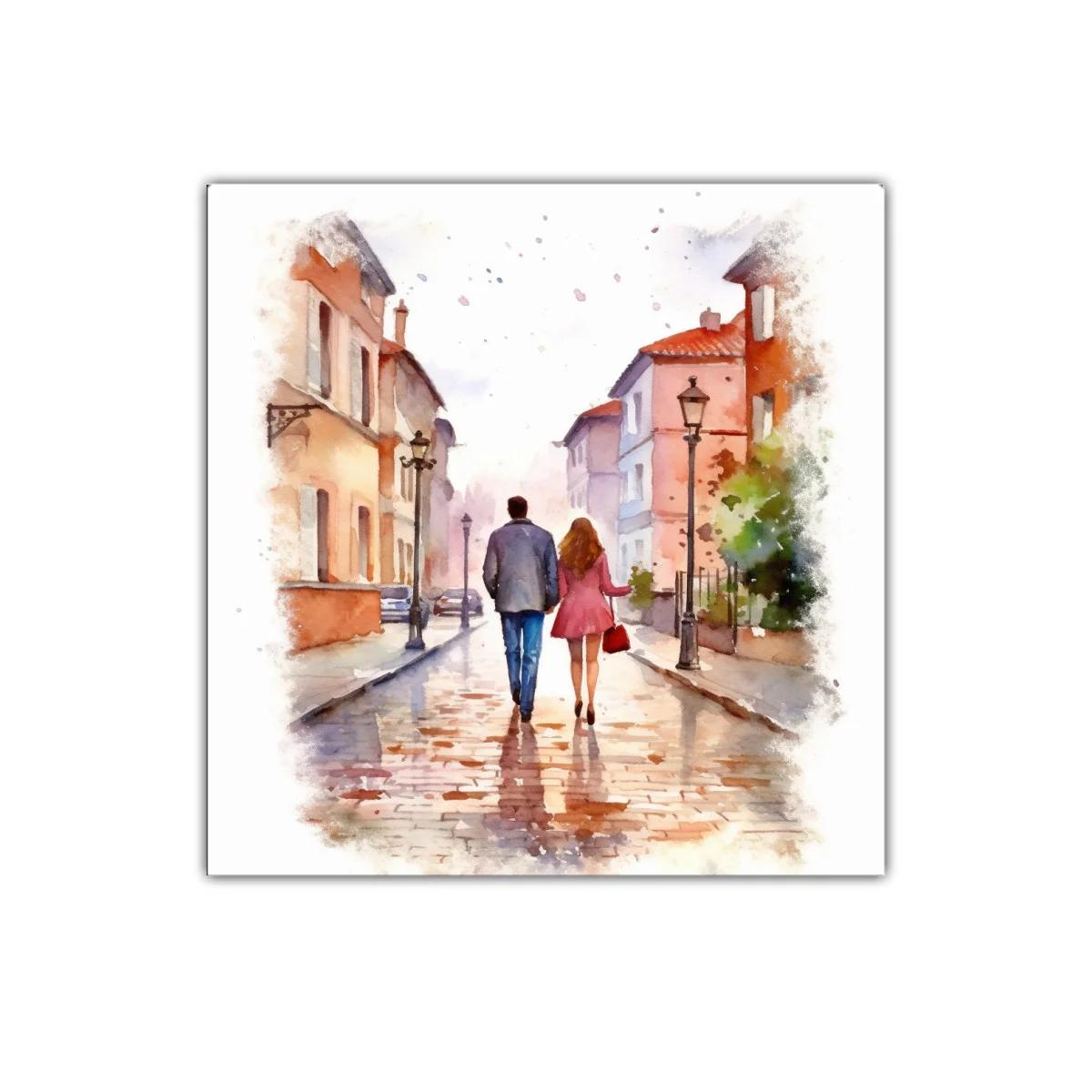 Paseo romántico en ciudad antigua de tonos cálidos