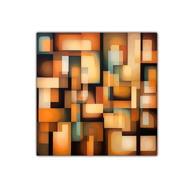 Cuadro abstracto en tonos cálidos y formas geométricas
