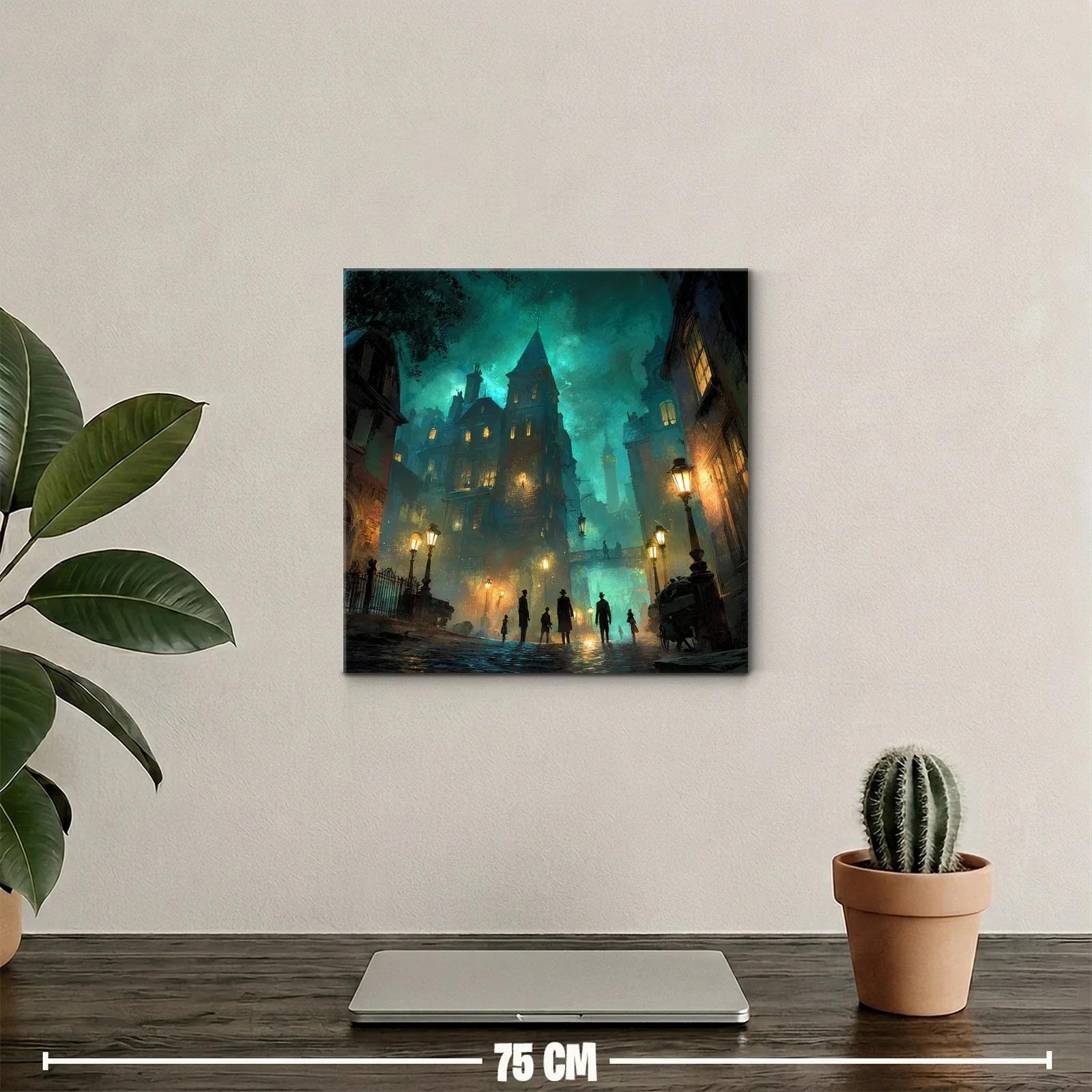 Ambiente nocturno con siluetas y luces cálidas en ciudad misteriosa — miniatura 2