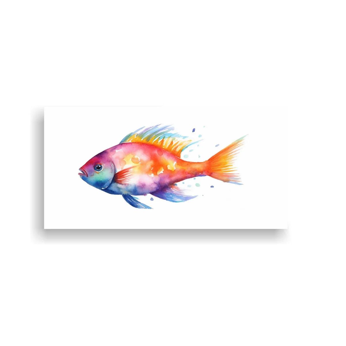 Cuadro pez tropical naranja y azul sobre fondo blanco
