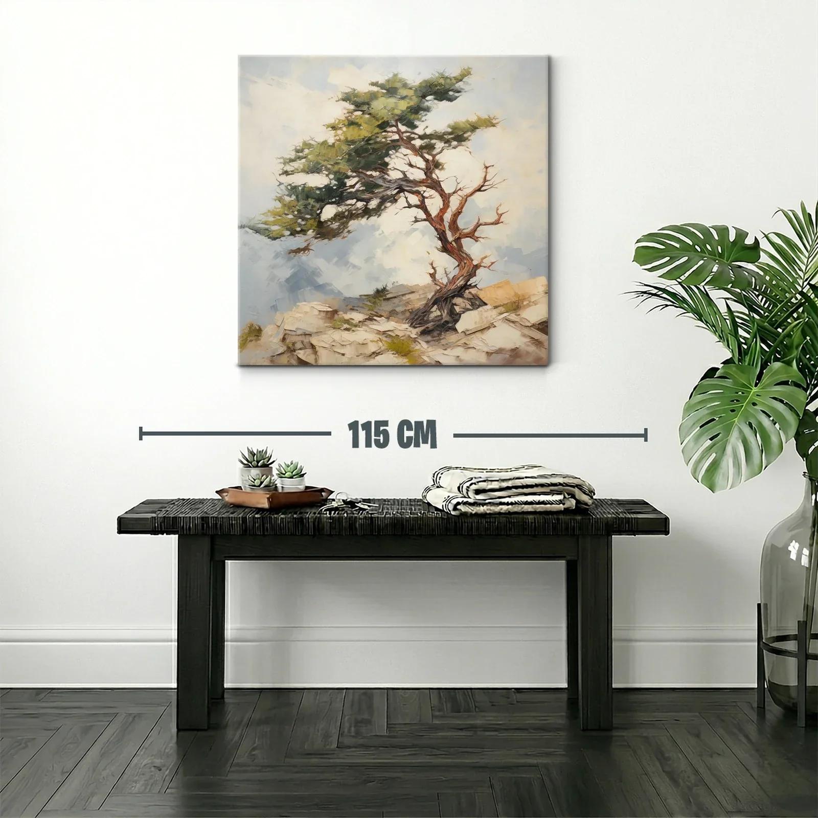 Árbol solitario sobre rocas con cielo despejado — miniatura 2