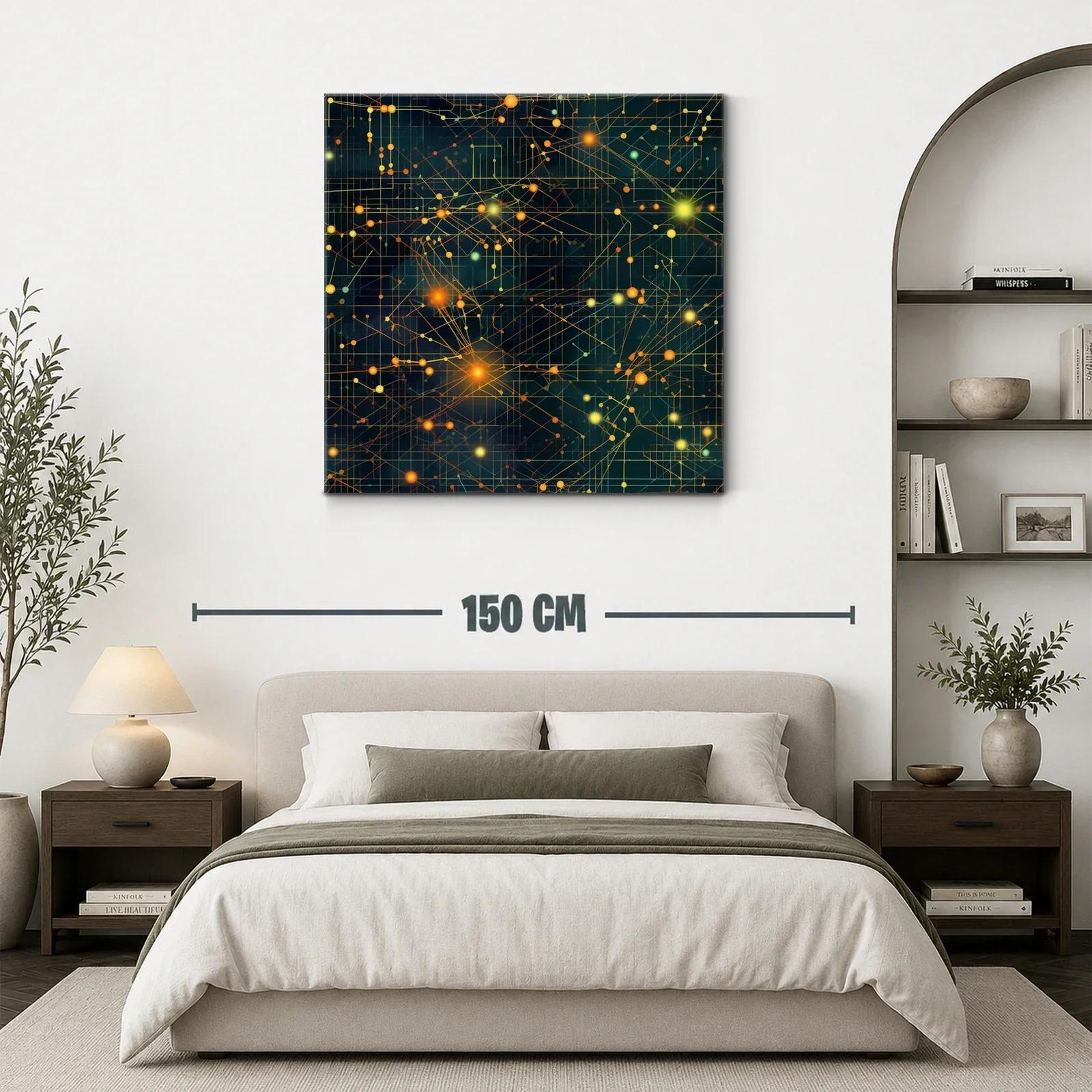 Cuadro abstracto con conexiones luminosas y trazos geométricos — miniatura 3