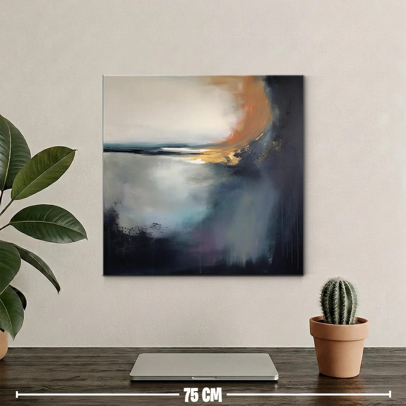 Cuadro abstracto con tonos cálidos y fríos en armonía — miniatura 2