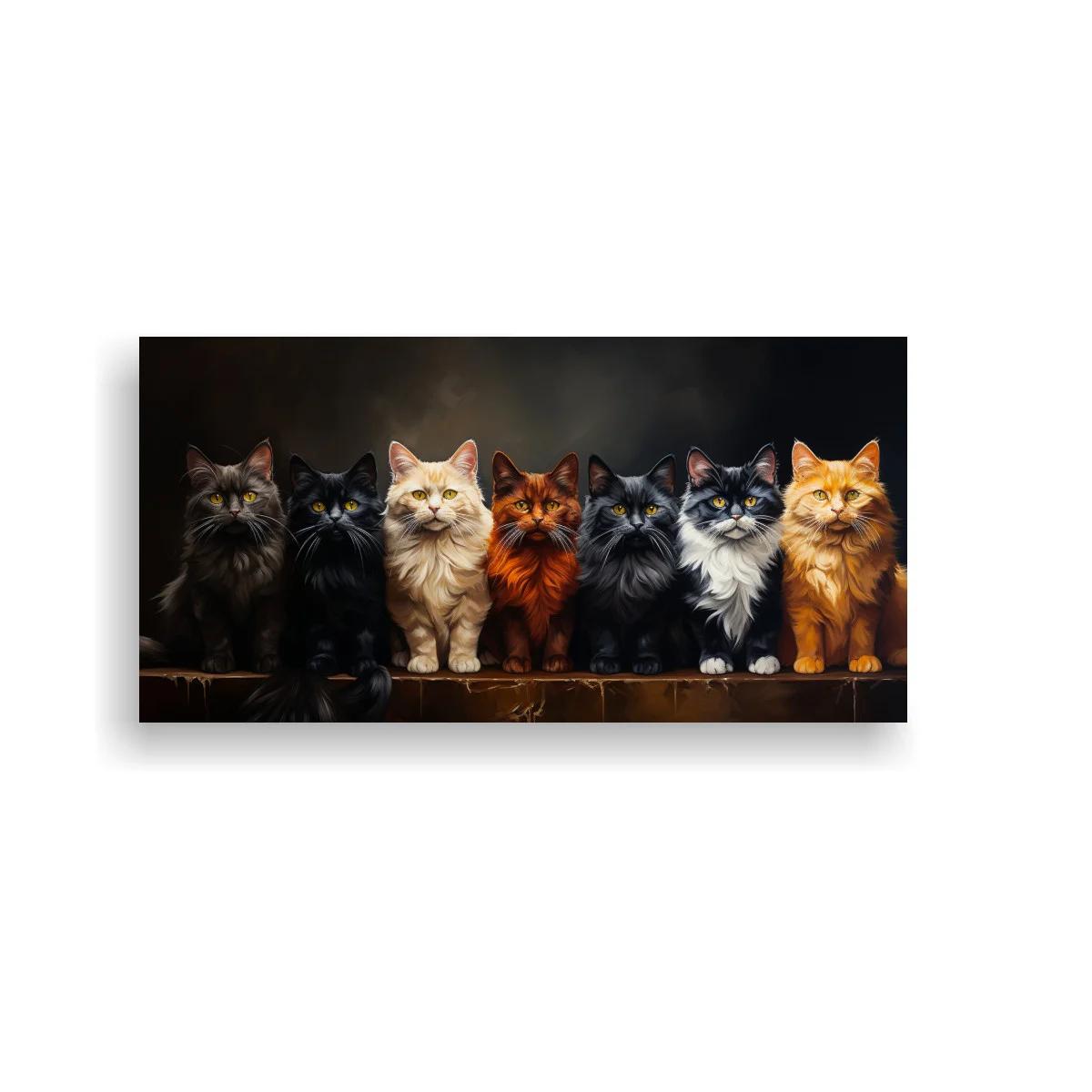 Cuadro fila de seis gatos de pelaje largo