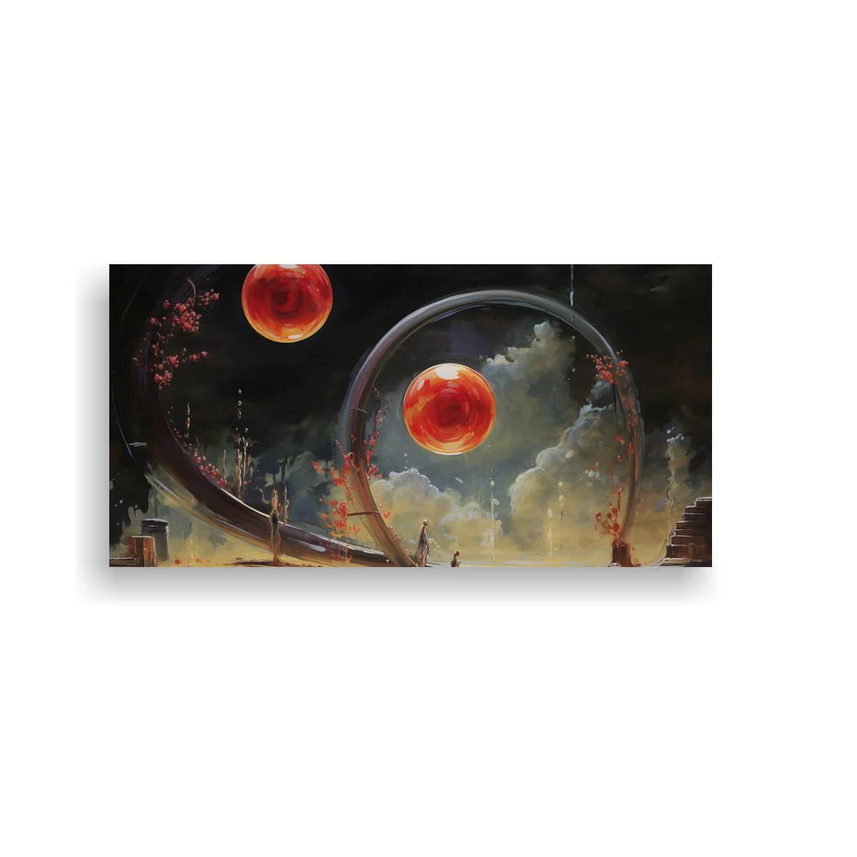 Cuadro planetas rojos con anillo gigante