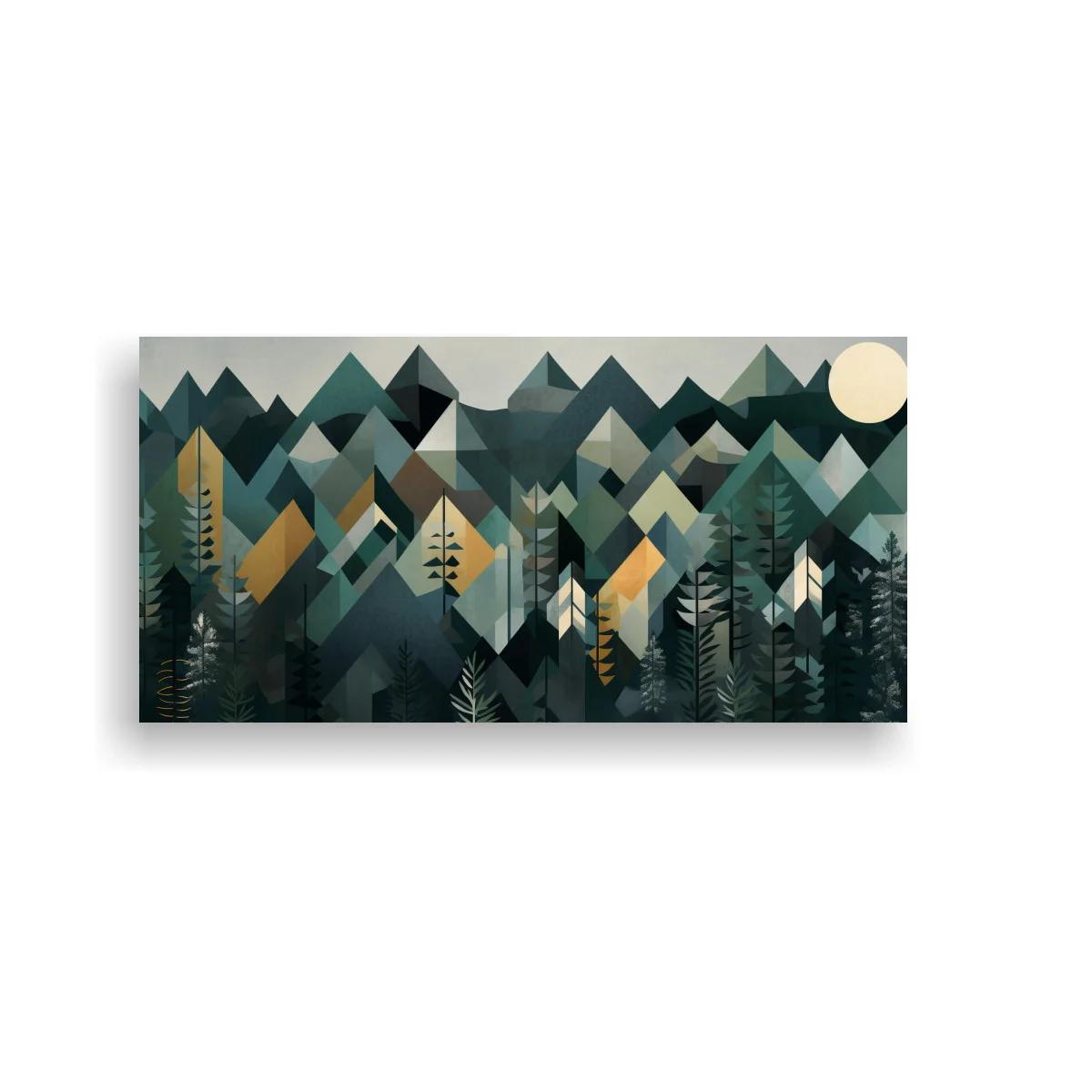 Cuadro bosque de coníferas geométrico con superposición de planos