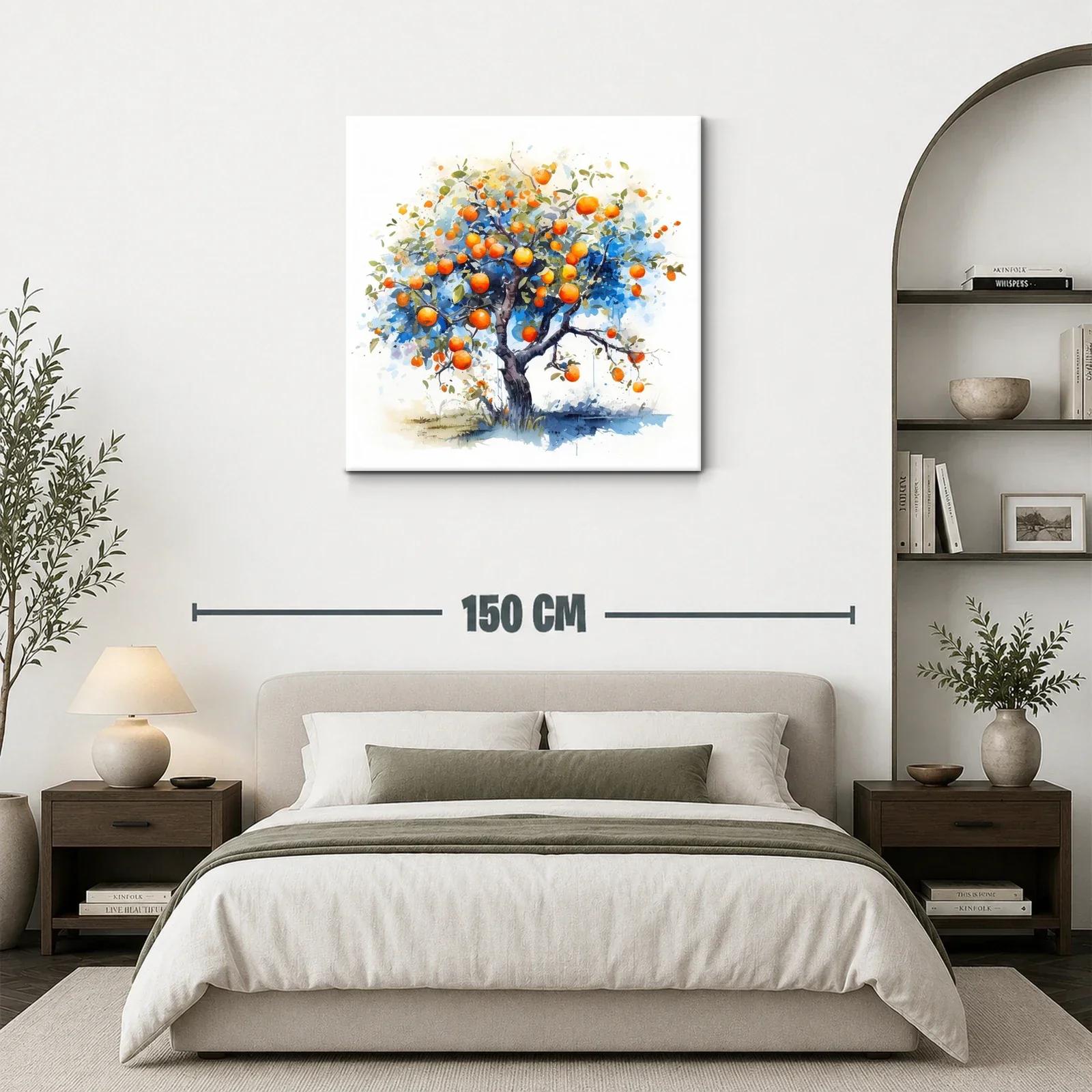 Árbol de naranjas vibrantes con fondo azul y blanco — miniatura 3