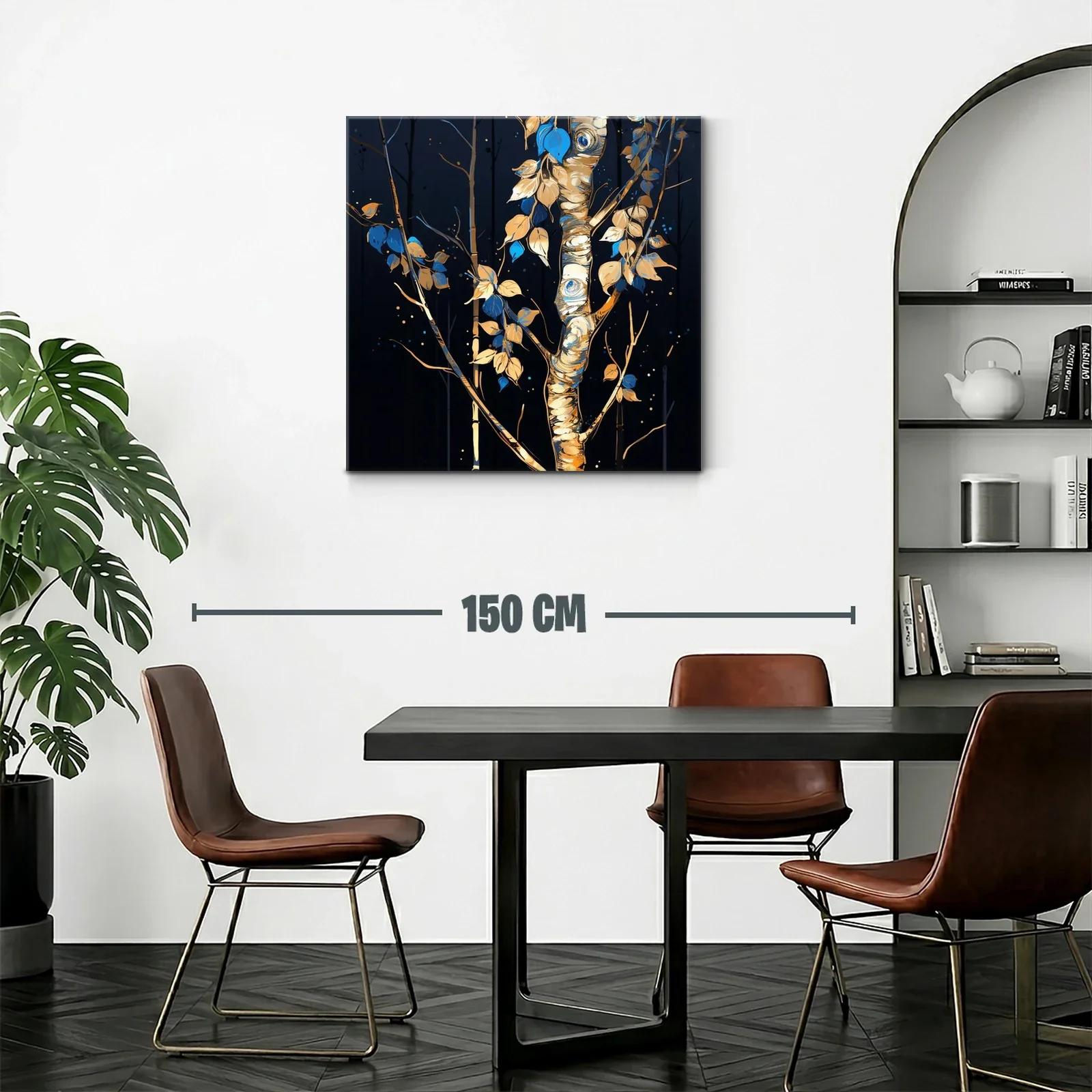 Cuadro Árbol con Hojas en Tonos Azules y Dorados — miniatura 2