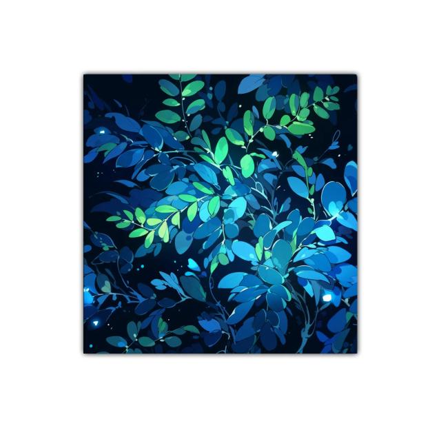 Cuadro Abstracto Hojas en Tonos Azules y Verdes