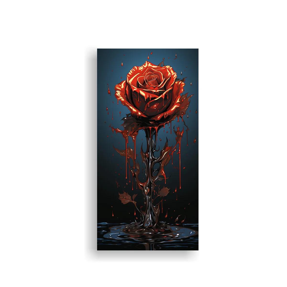 Cuadro rosa roja con goteos y reflejo oscuro — imagen principal