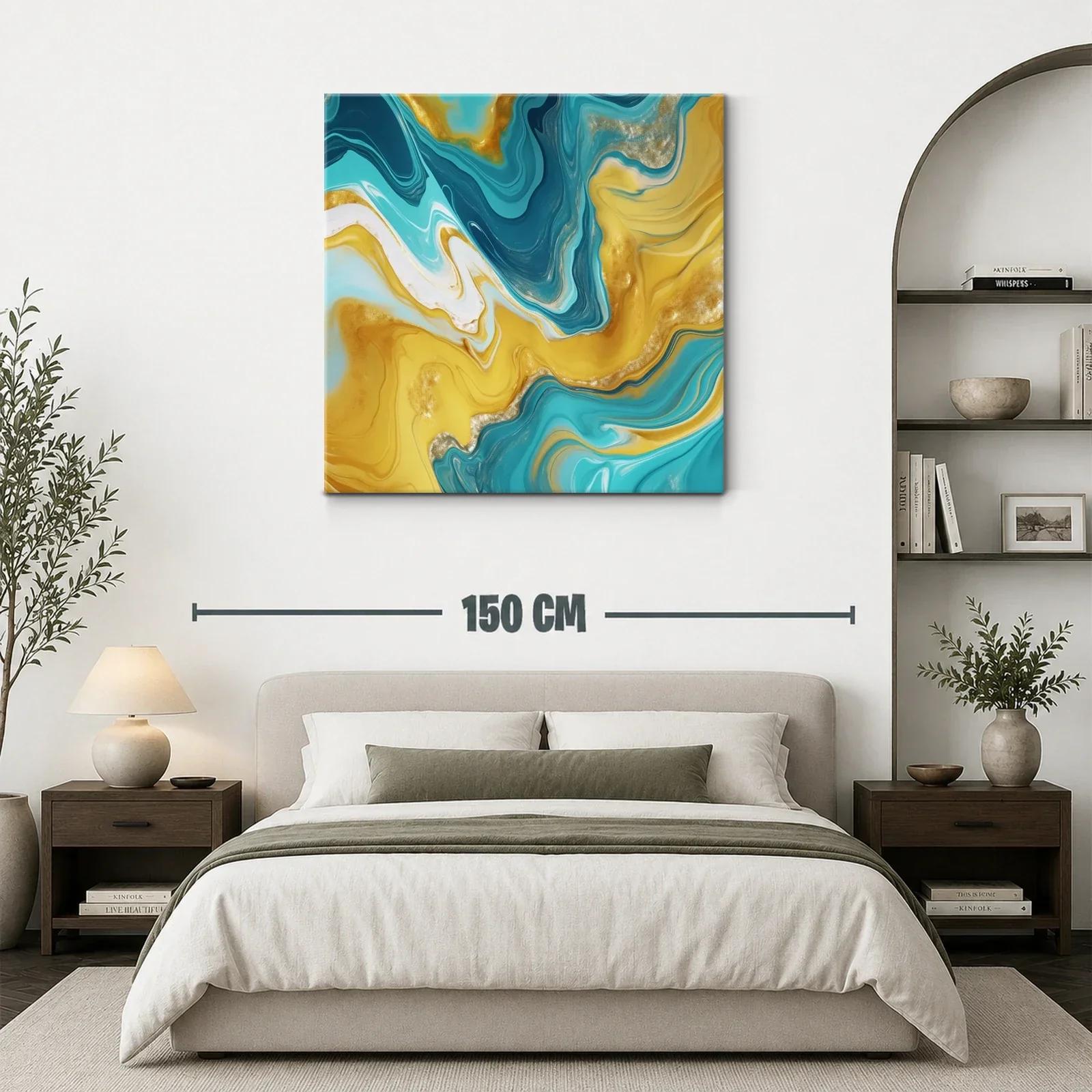 Abstracto fluido en tonos dorados y azules vibrantes — miniatura 3