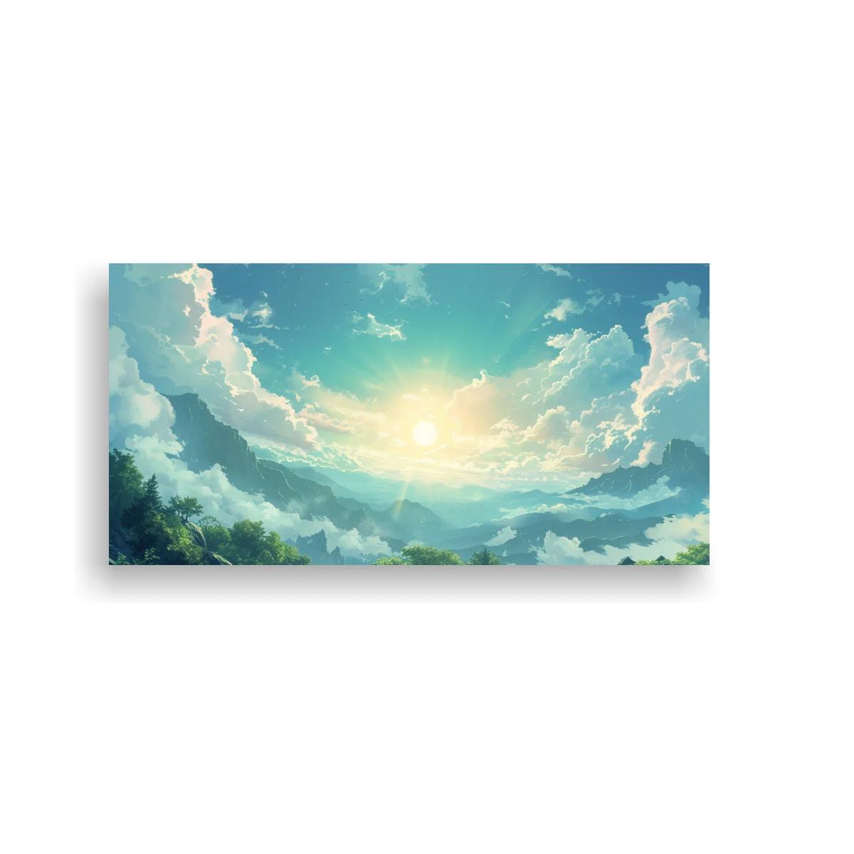 Cuadro cielo con sol entre nubes y montañas en profundidad — imagen principal