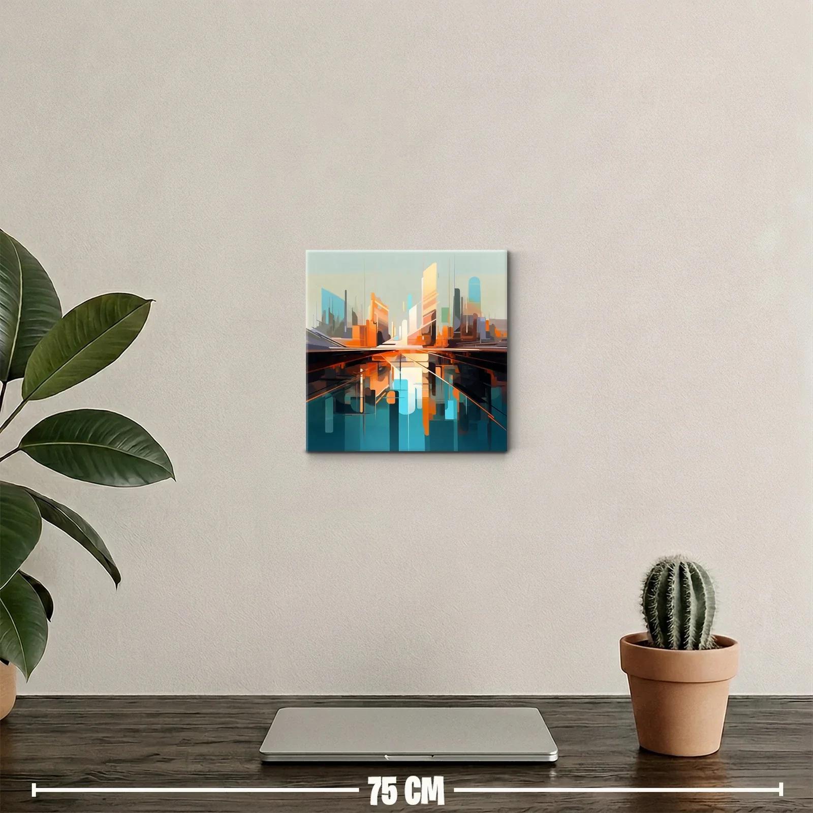 Cuadro abstracto con paisaje urbano futurista vibrante — miniatura 2