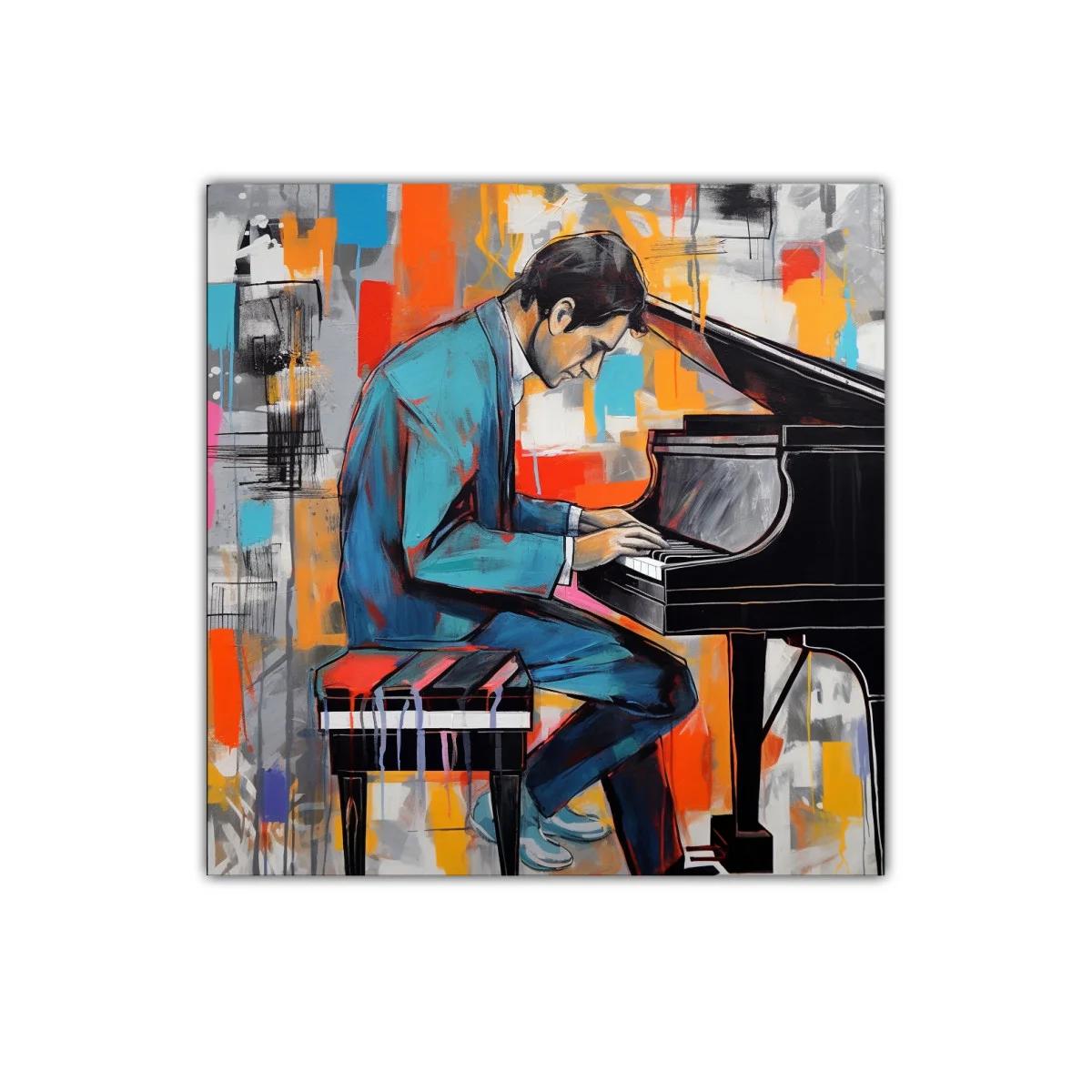 Elegante Retrato de Pianista en Vibrantes Colores Cálidos — imagen principal