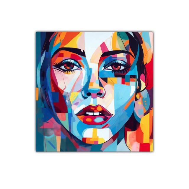 Retrato femenino moderno con colores vibrantes y contraste intenso