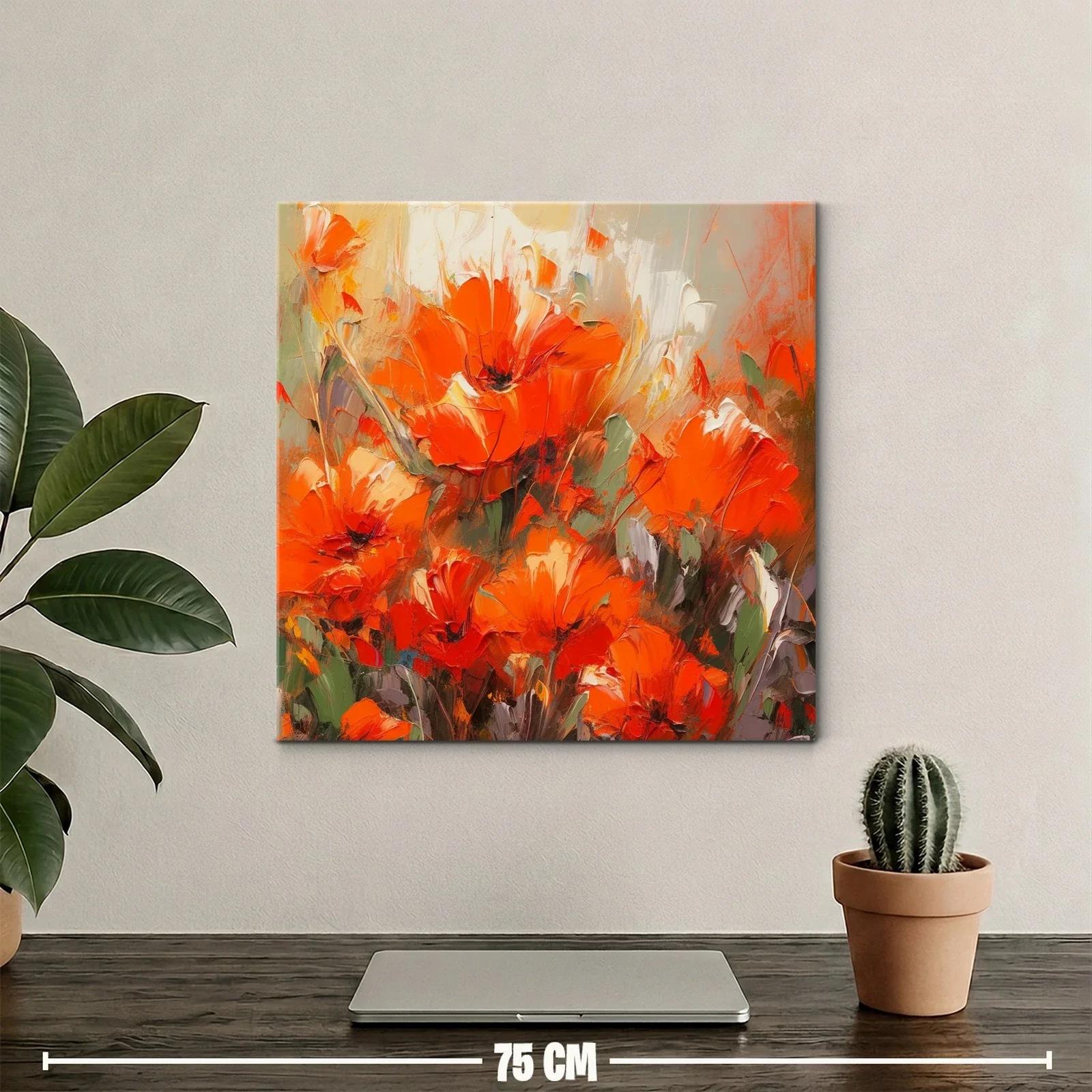 Cuadro con vibrantes amapolas naranjas en ambiente cálido — miniatura 2