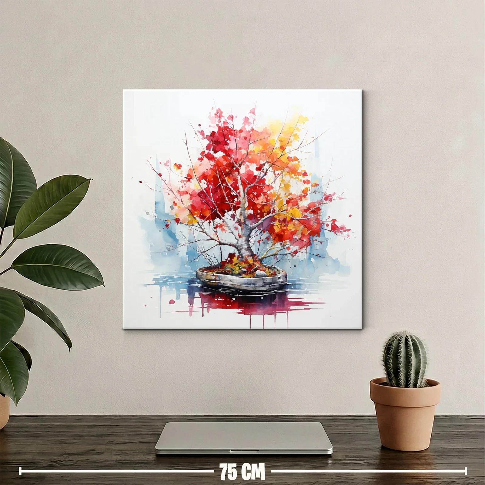 Cuadro árbol bonsái con hojas rojas y amarillas vibrantes — miniatura 2