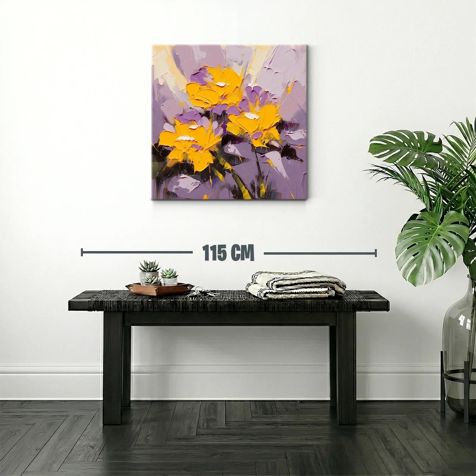 Cuadro floral vibrante con tonos cálidos y lilas — miniatura 2