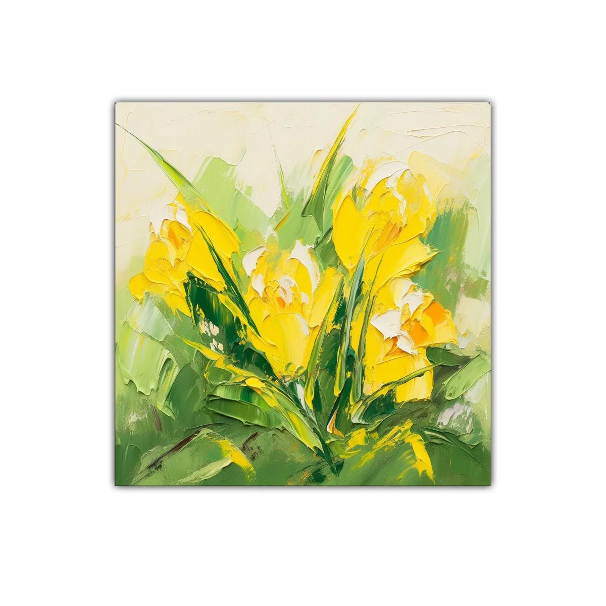 Cuadro moderno con flores amarillas y verdes vibrantes