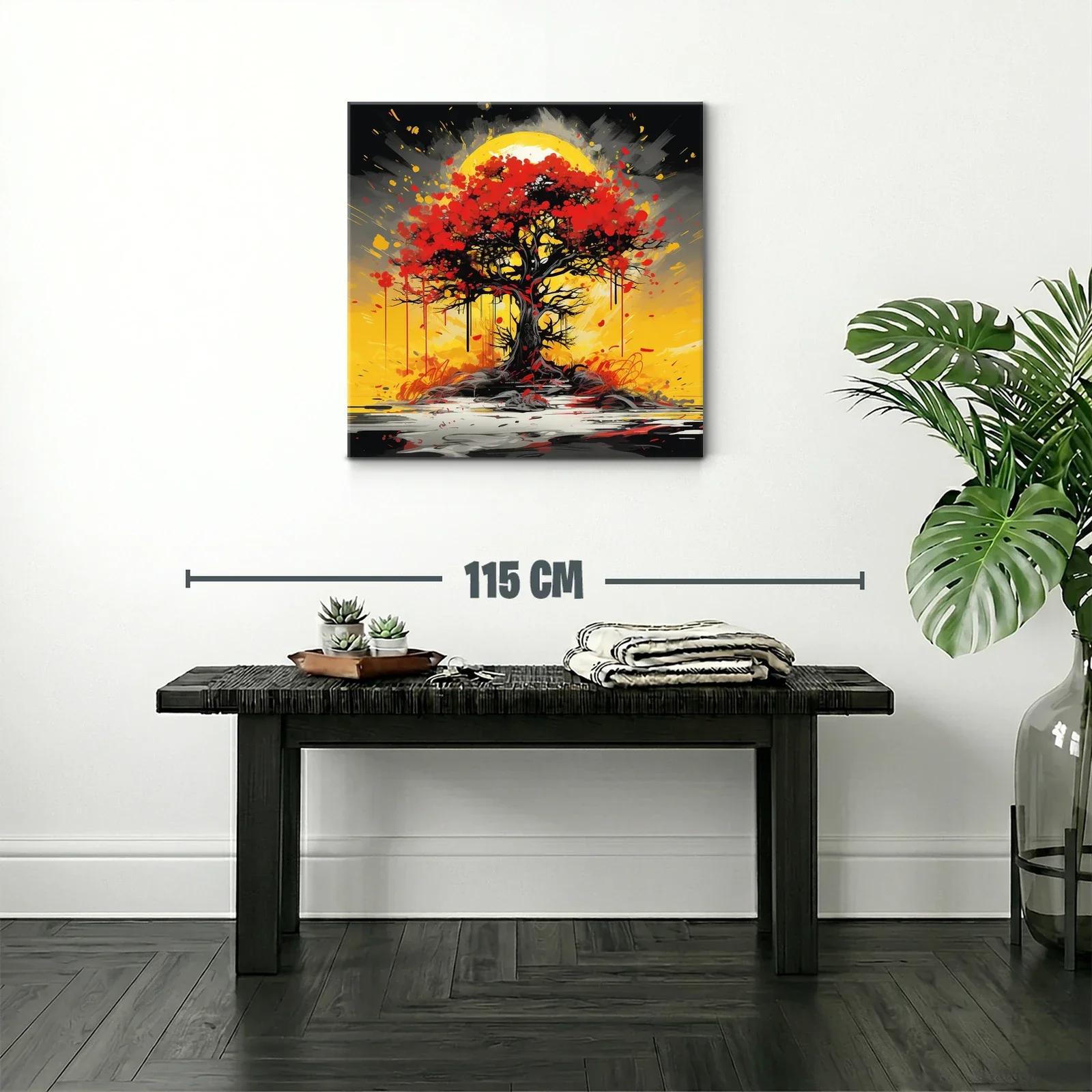Árbol rojo vibrante con fondo amarillo intenso — miniatura 2
